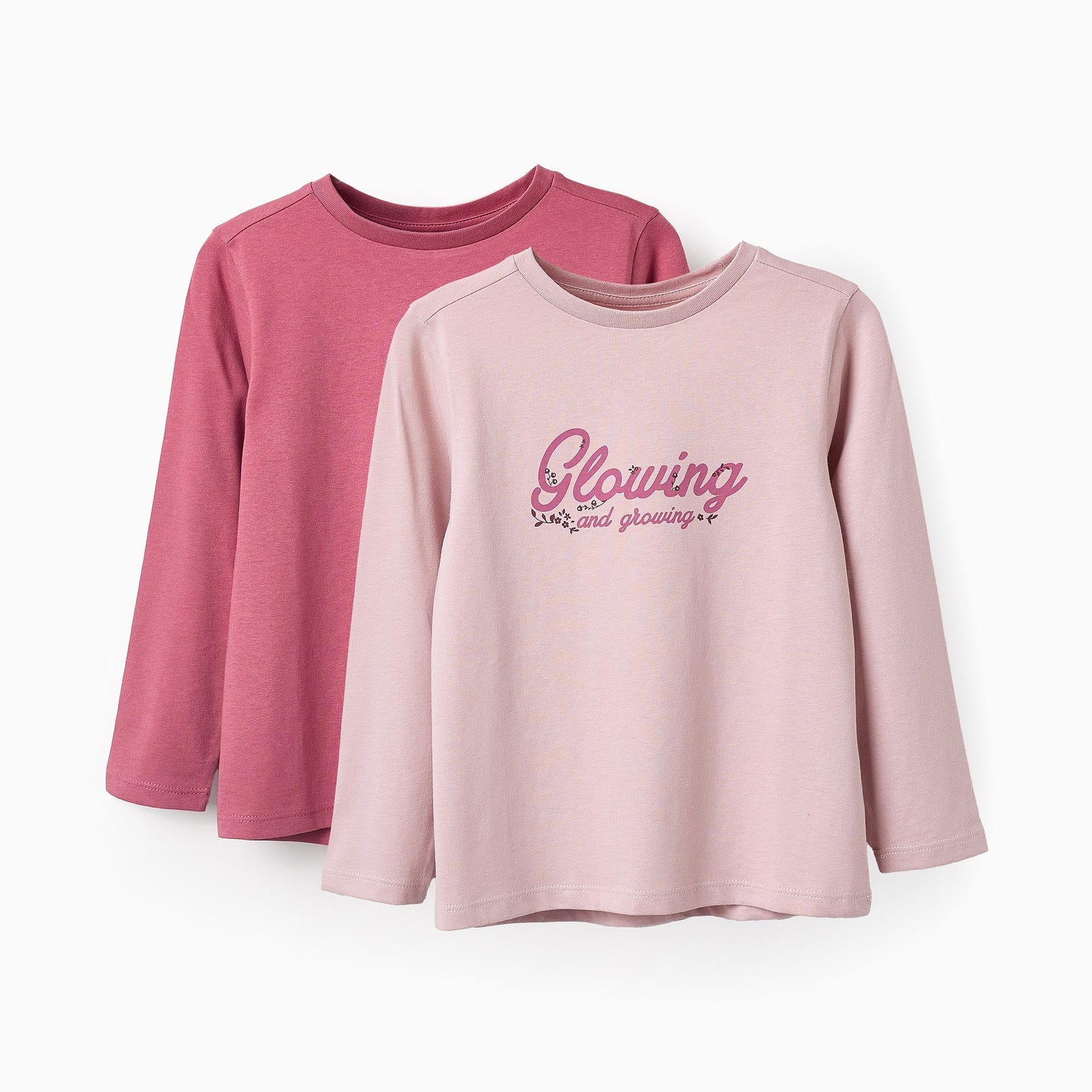 Pack of 2 Long Sleeve T-shirts for Girls 'Glowing', Pink
