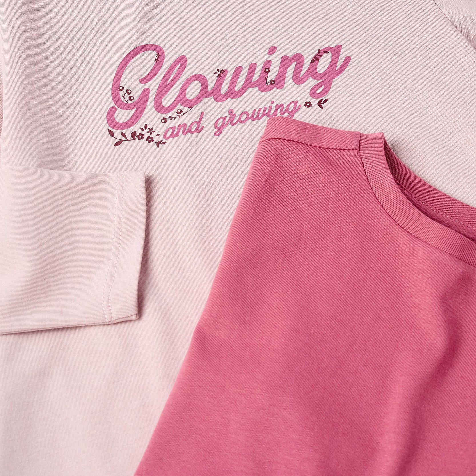 Pack of 2 Long Sleeve T-shirts for Girls 'Glowing', Pink