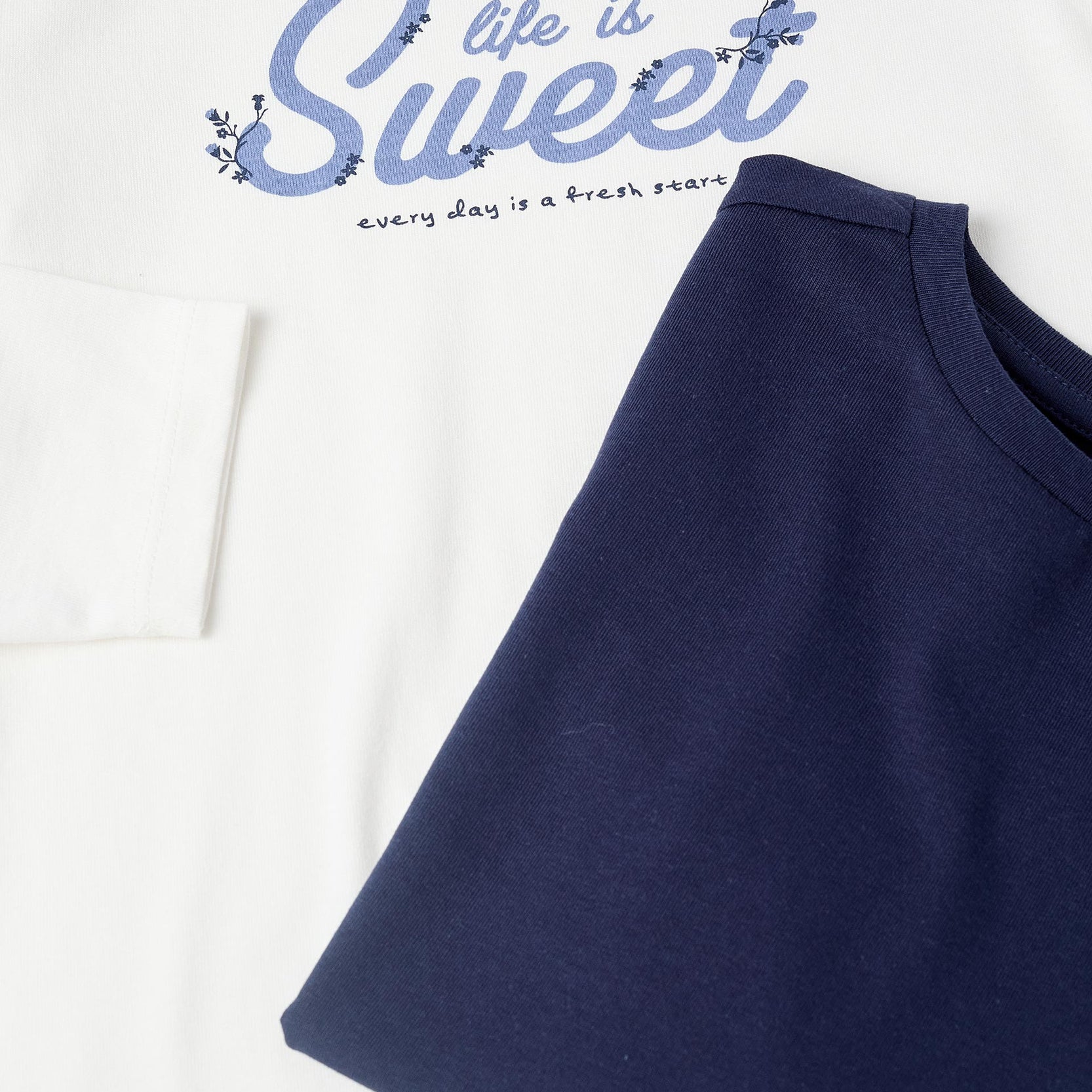 Pack of 2 Long Sleeve T-shirts for Girls 'Sweet', White/Blue