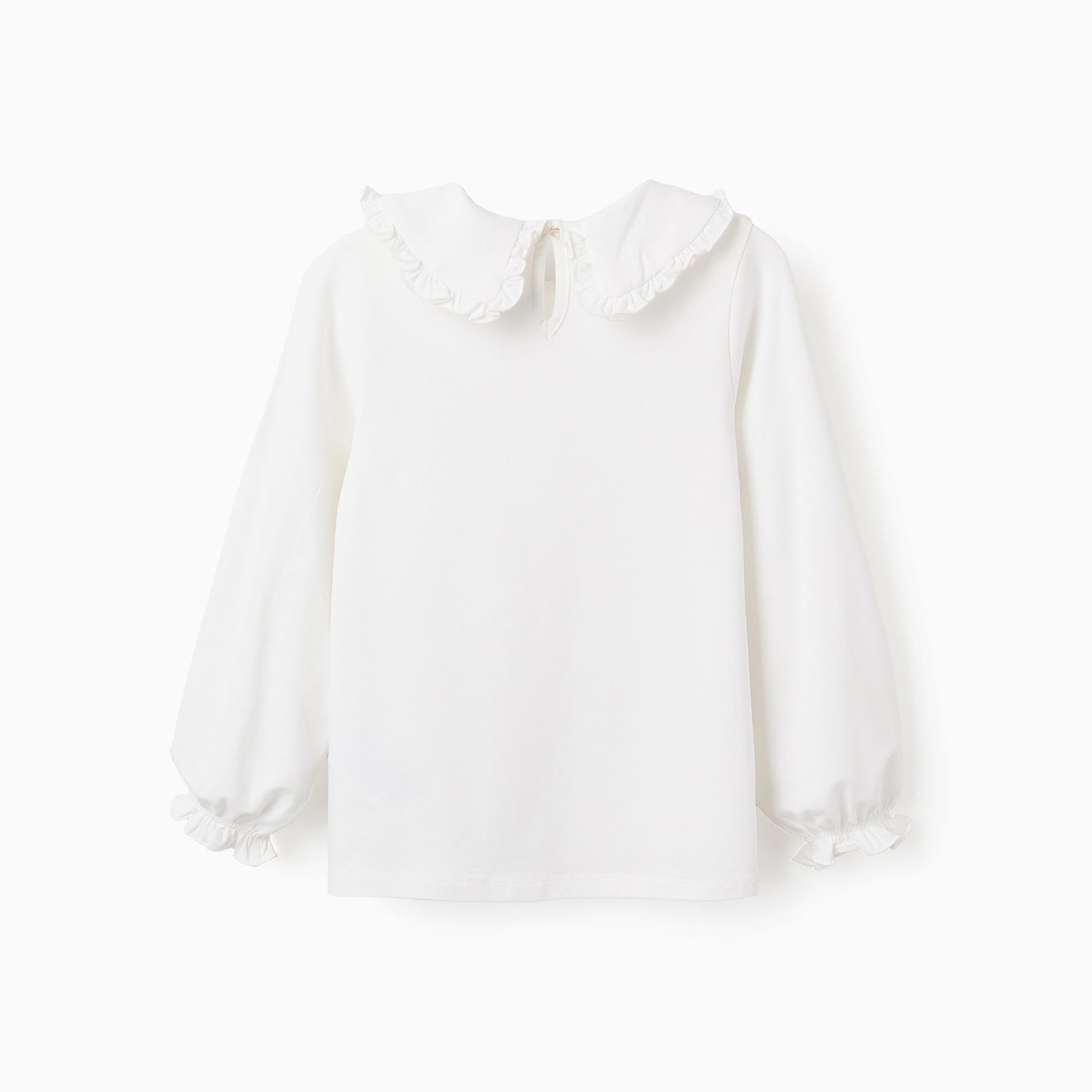 Jersey T-shirt with Ruffled Collar for Girls, White