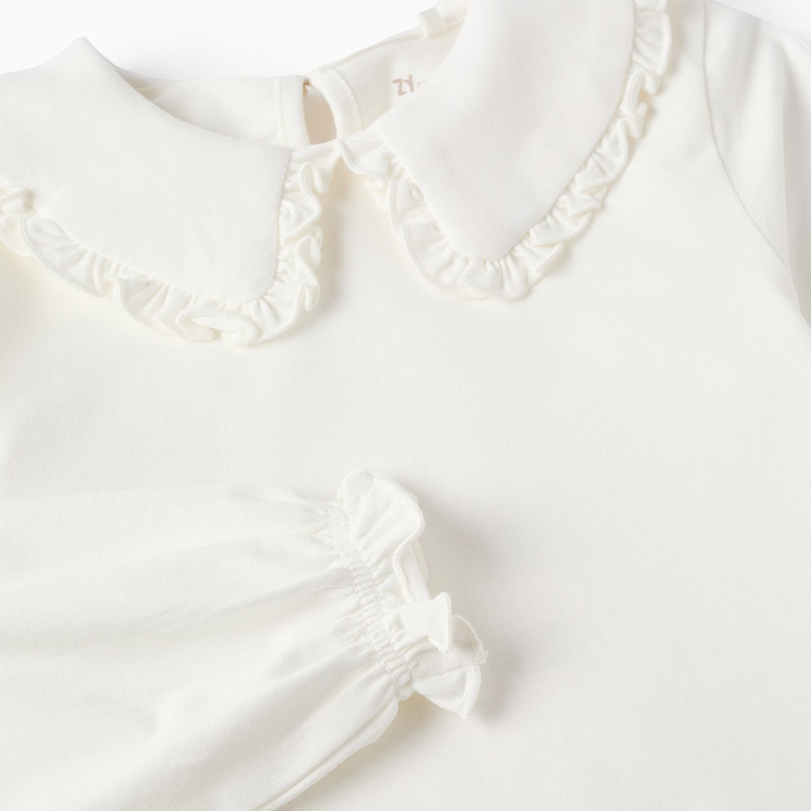 Jersey T-shirt with Ruffled Collar for Girls, White