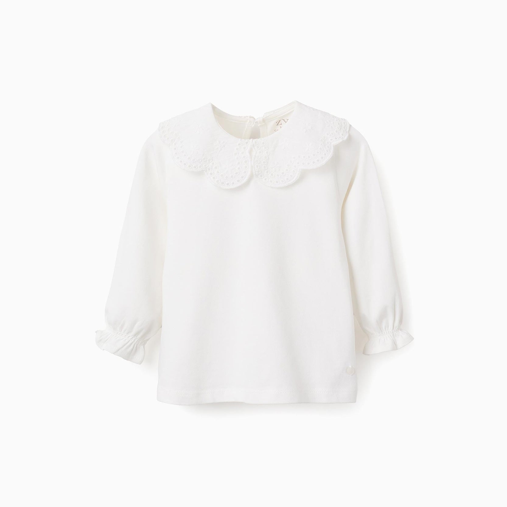 T-shirt with Broderie Anglaise for Baby Girls, White