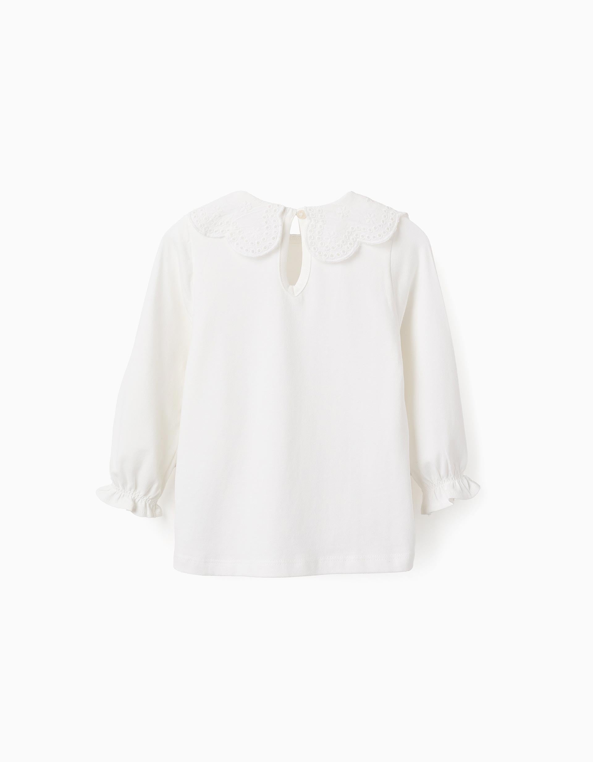 T-shirt with Broderie Anglaise for Baby Girls, White