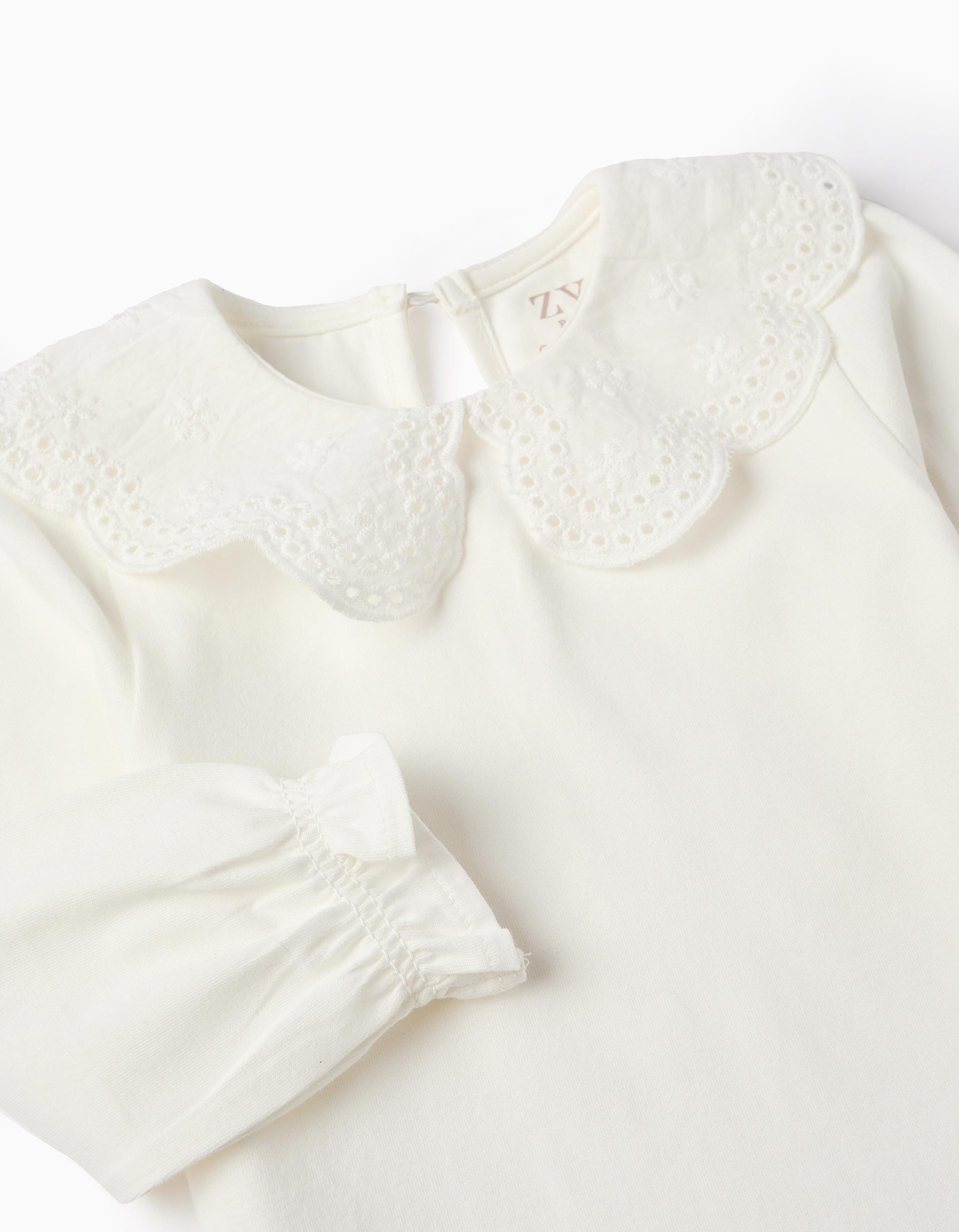 T-shirt with Broderie Anglaise for Baby Girls, White