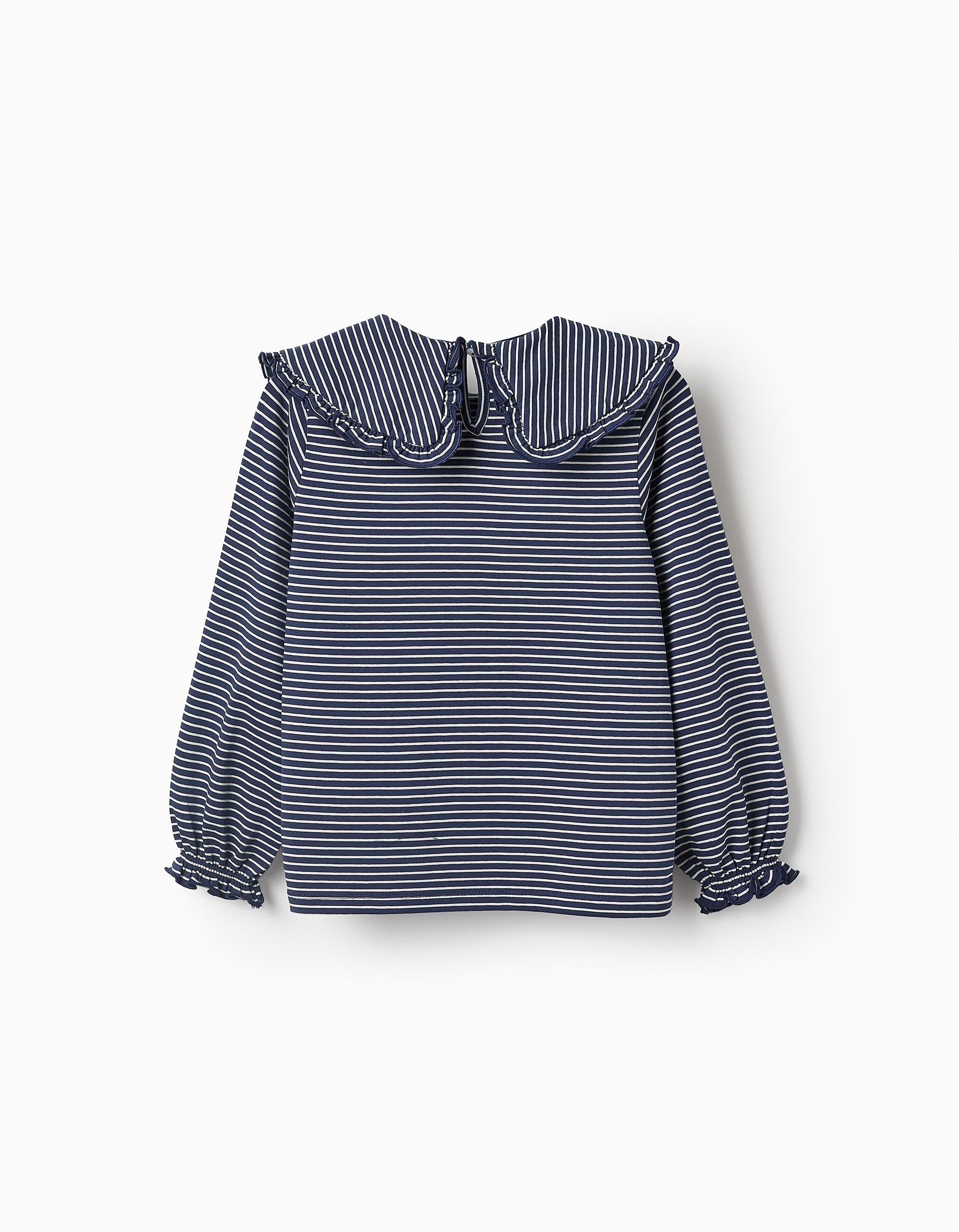 Striped Long-sleeved T-shirt for Girls, Blue/White