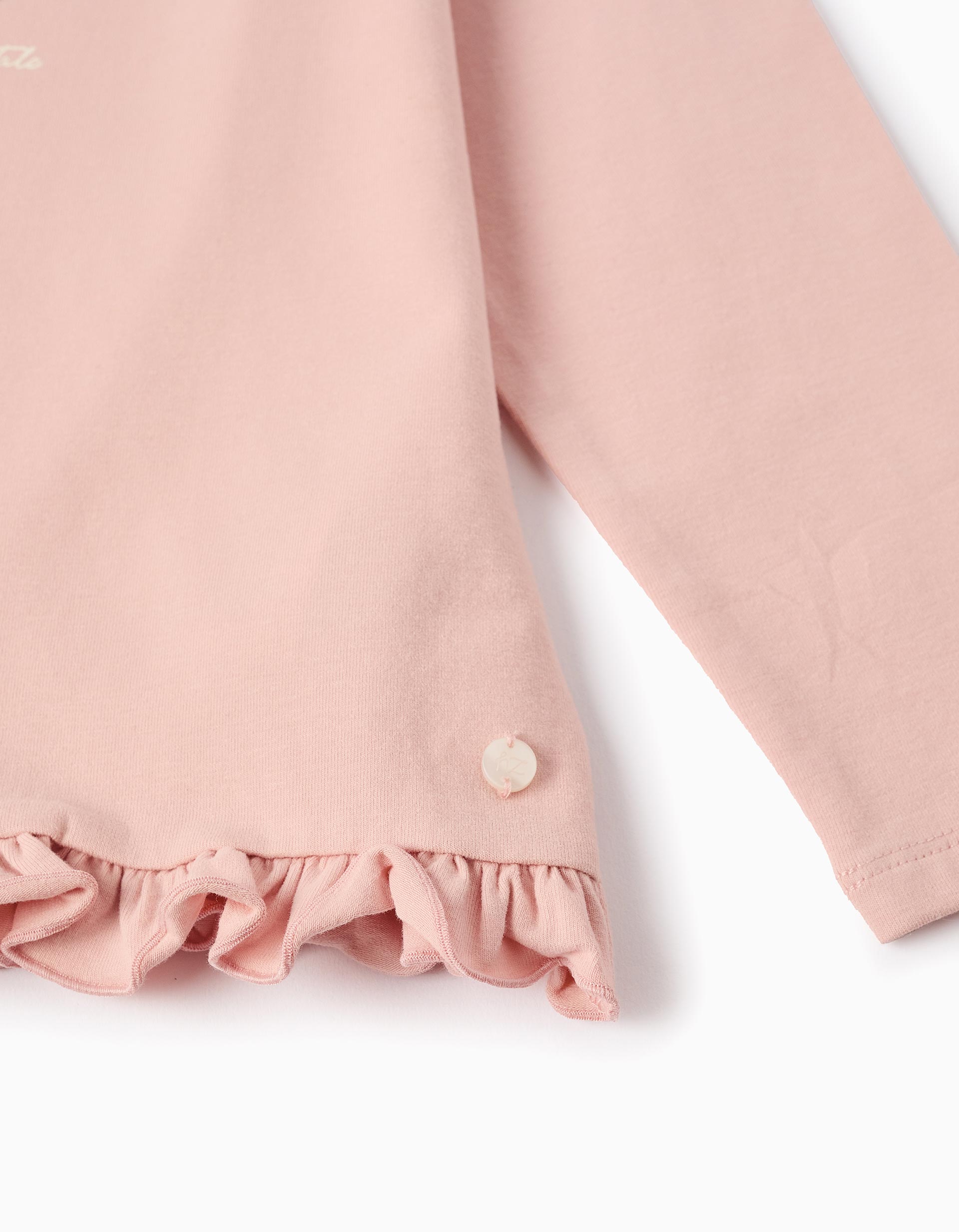 Long Sleeve T-shirt with Ruffles and 3D Flowers for Girls, Pink