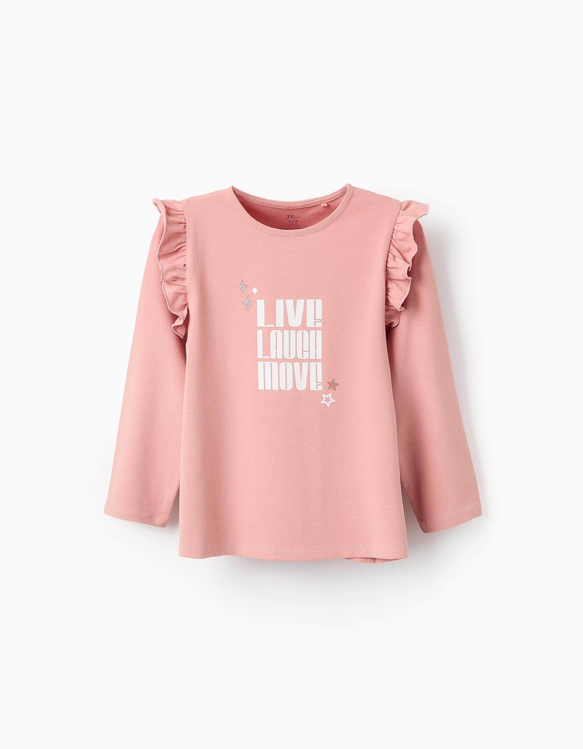 Long Sleeve T-Shirt with Frills and Glitter for Girls, Pink