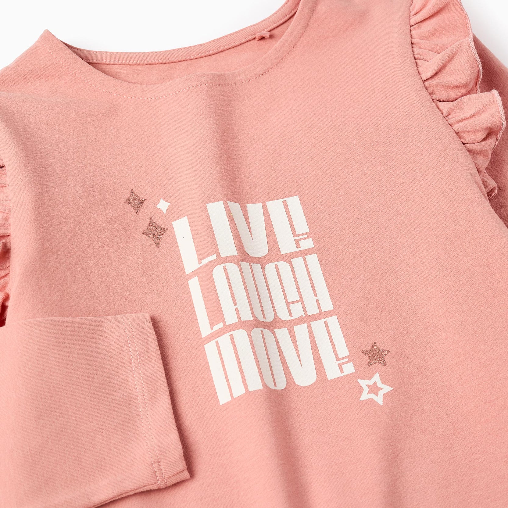 Long Sleeve T-Shirt with Frills and Glitter for Girls, Pink