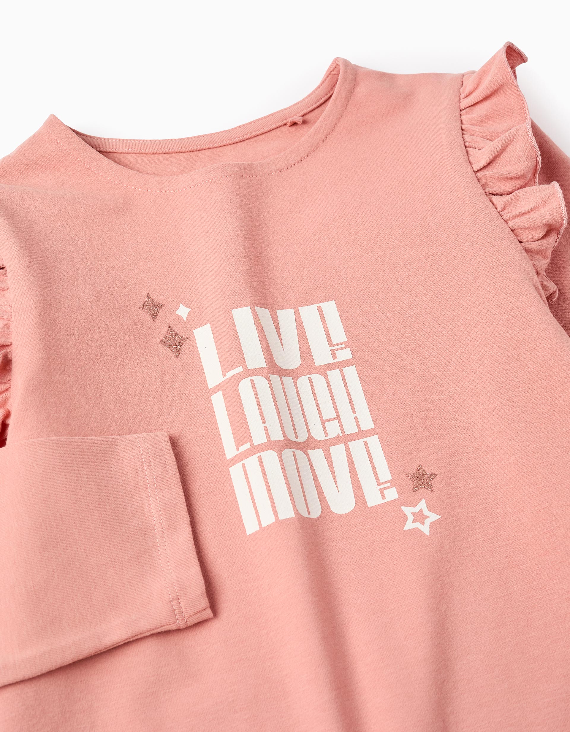 Long Sleeve T-Shirt with Frills and Glitter for Girls, Pink