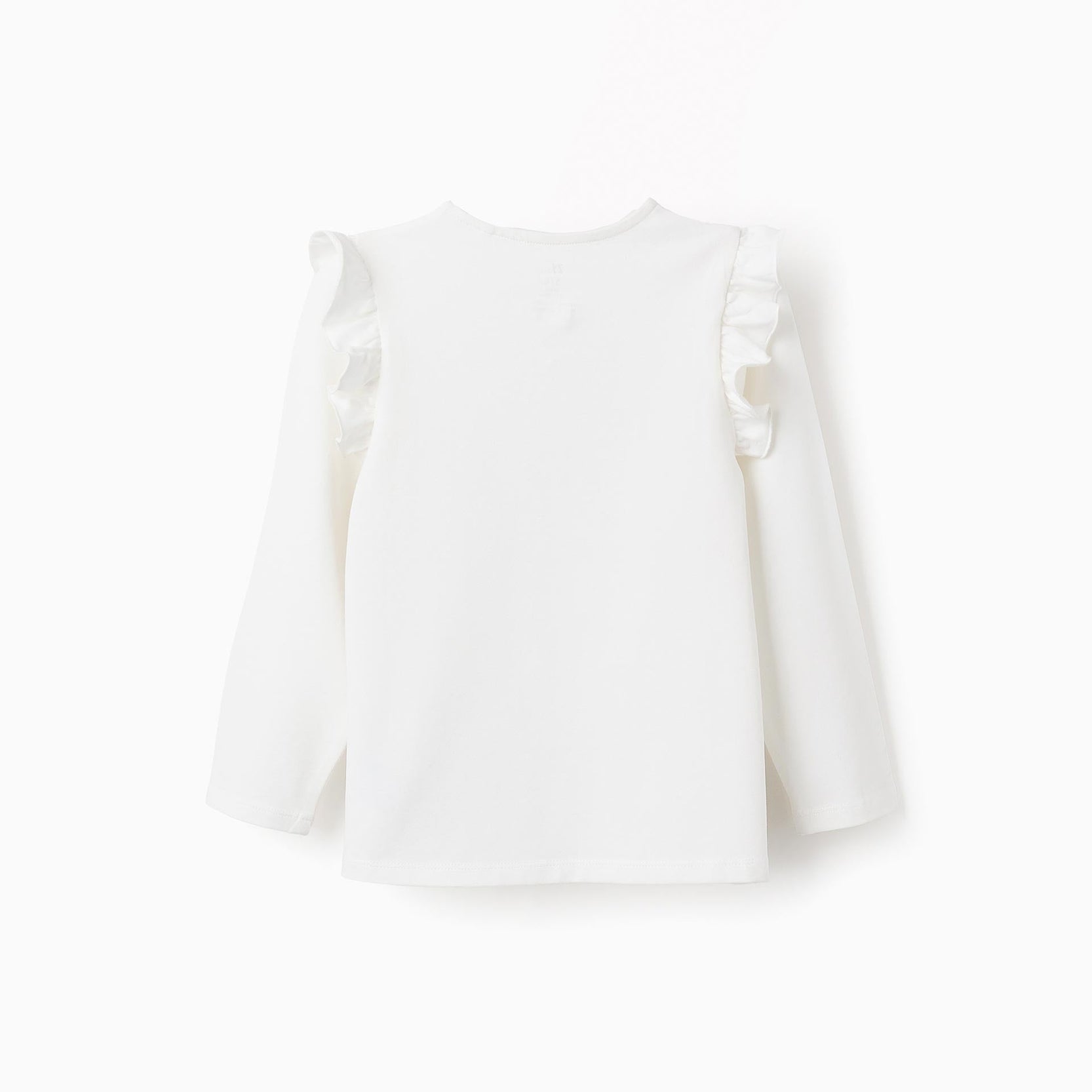 Long-Sleeved T-Shirt with Frills and Glitter for Girls, White