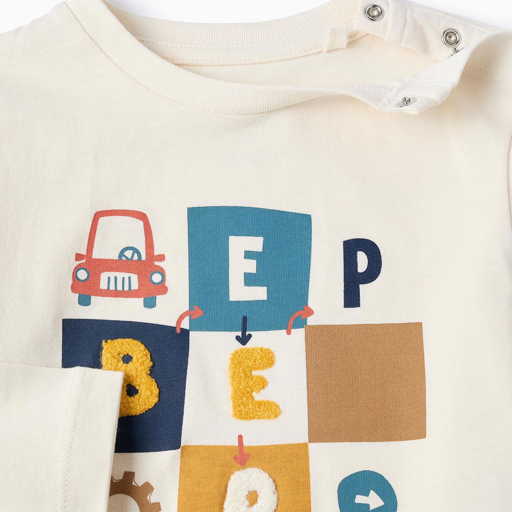 Long Sleeve Cotton T-shirt for Baby Boys 'Beep', Beige