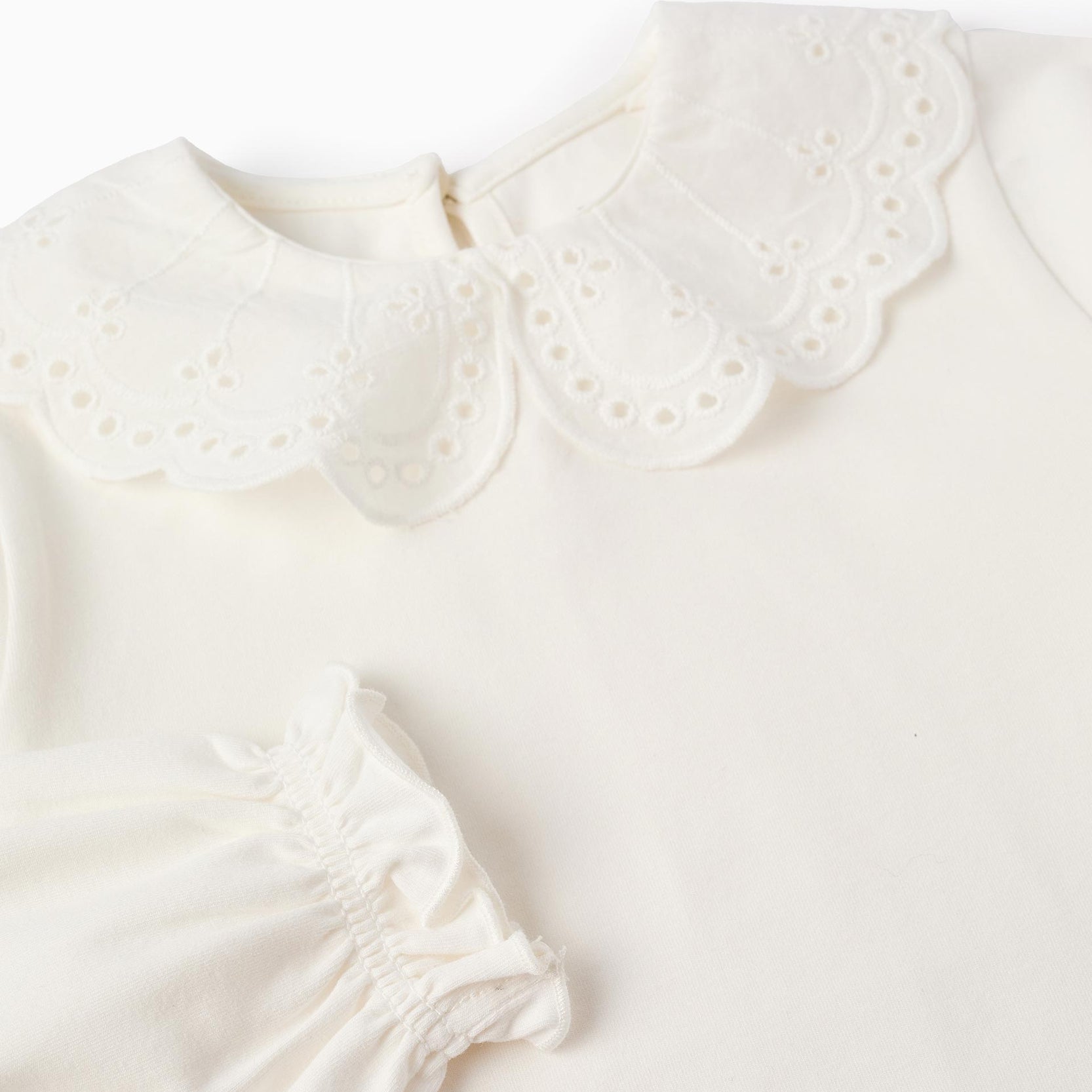 Long-Sleeve T-shirt with Broderie Anglaise for Girls, White