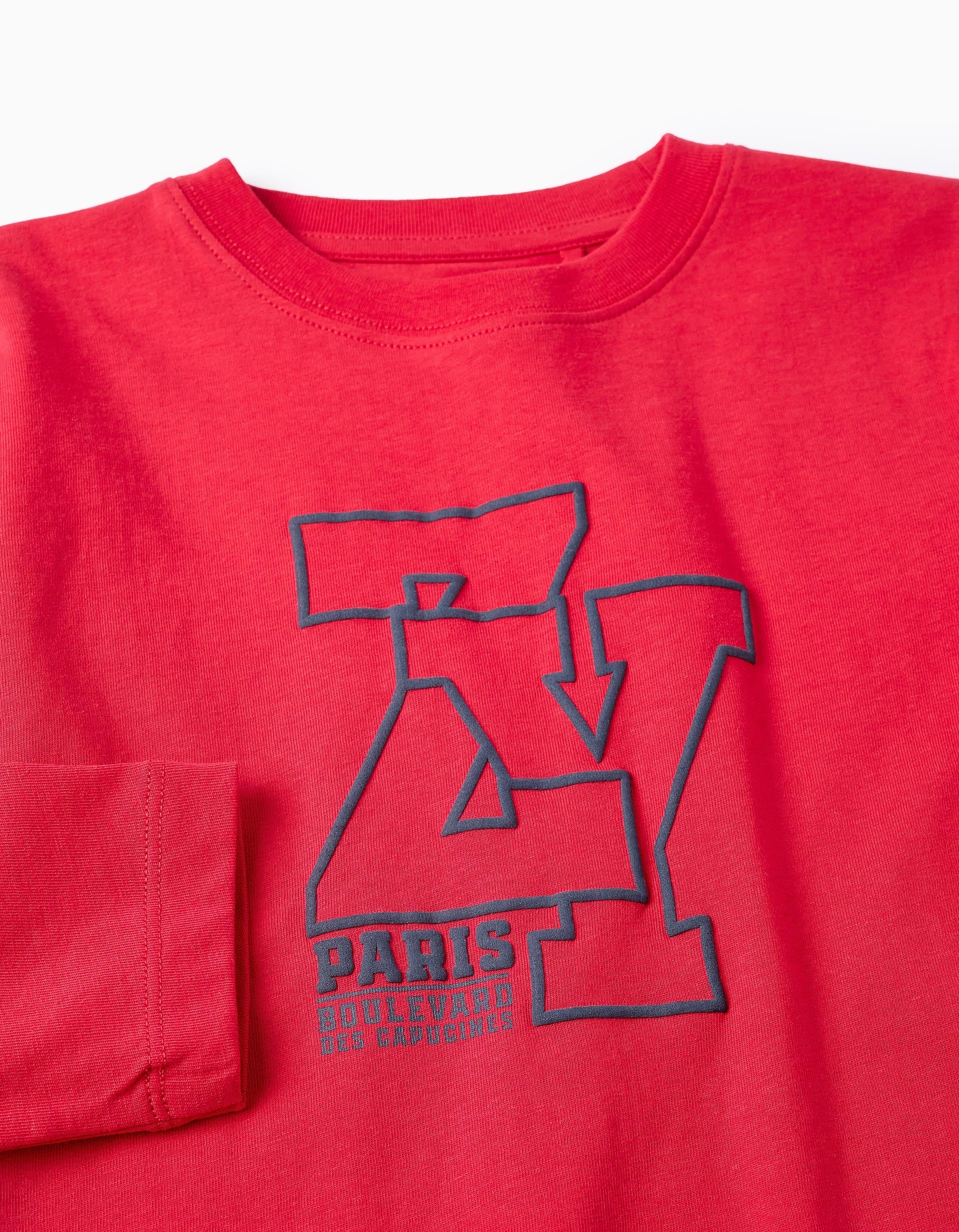 Long Sleeve Cotton T-shirt for Boys 'ZY Paris', Red