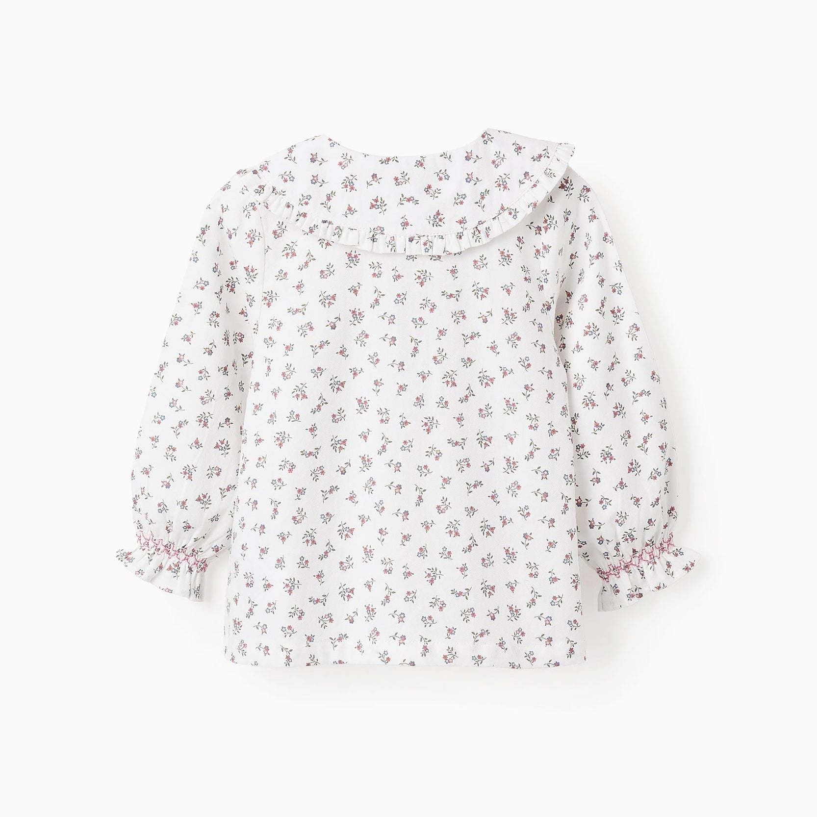 Floral Cotton Shirt with Ruffles for Baby Girls, White