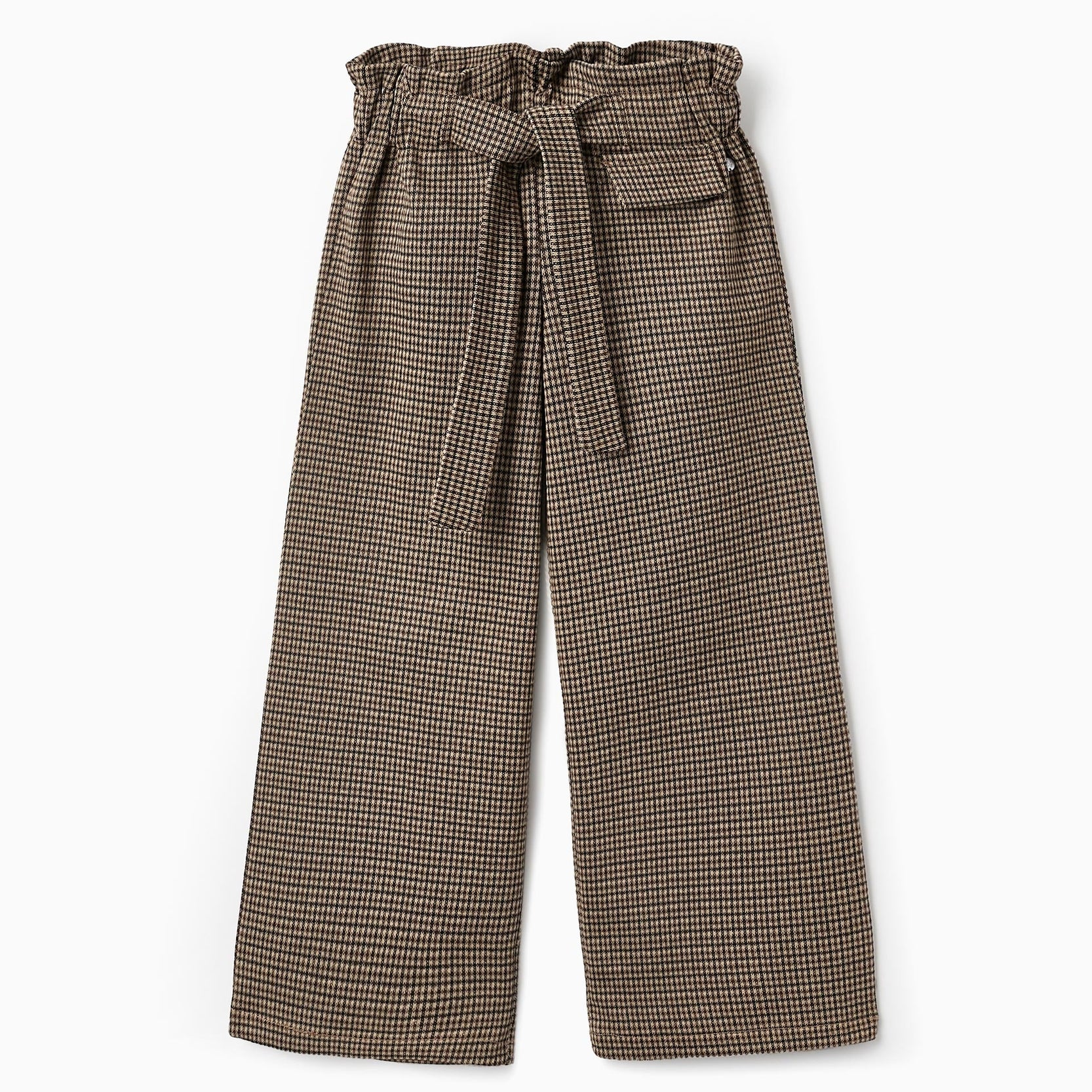 Pied de Poule Wide Leg Trousers for Girls, Beige/Brown