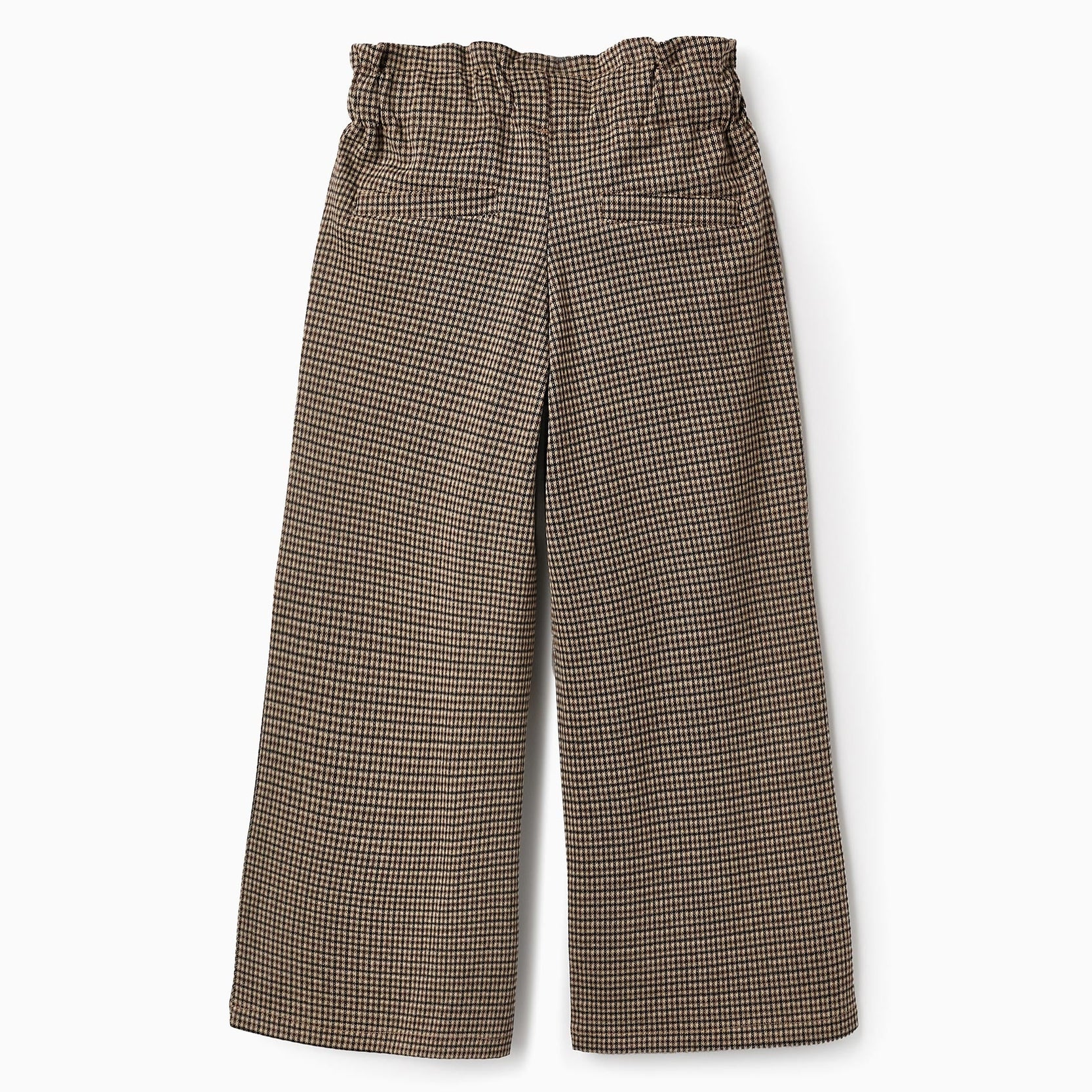 Pied de Poule Wide Leg Trousers for Girls, Beige/Brown