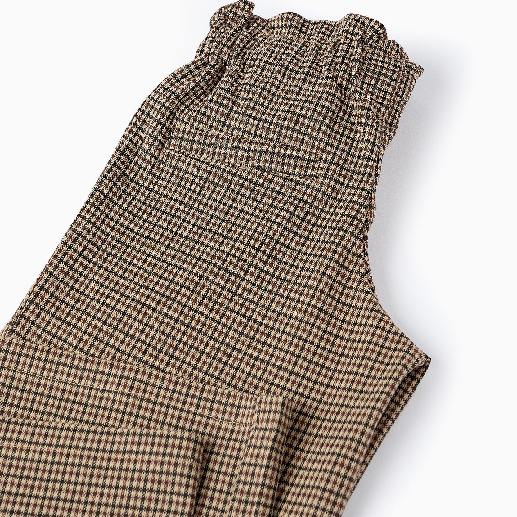 Pied de Poule Wide Leg Trousers for Girls, Beige/Brown