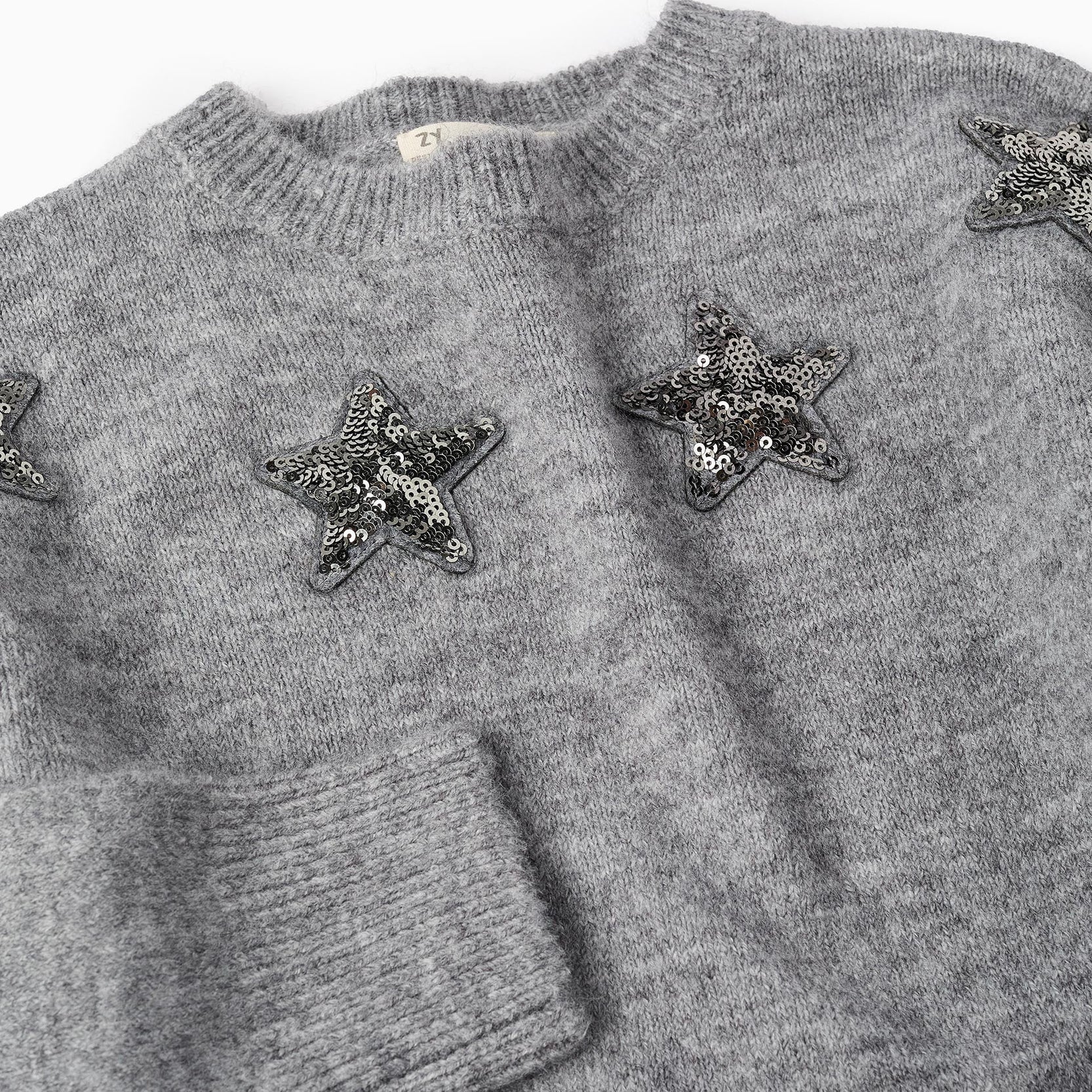 Knitted Jumper with Stars and Sequins for Girls, Grey