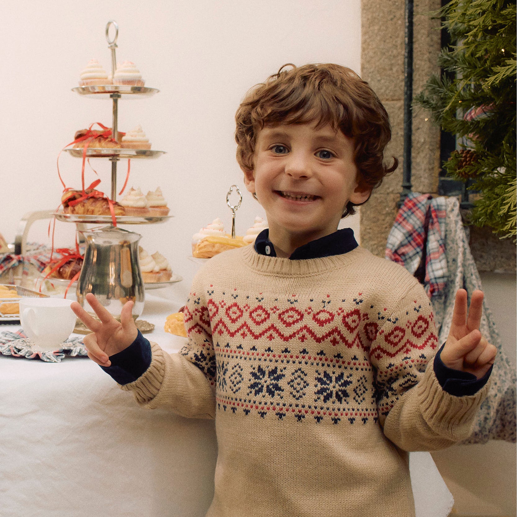 Jumper with Jacquard for Boys, Beige