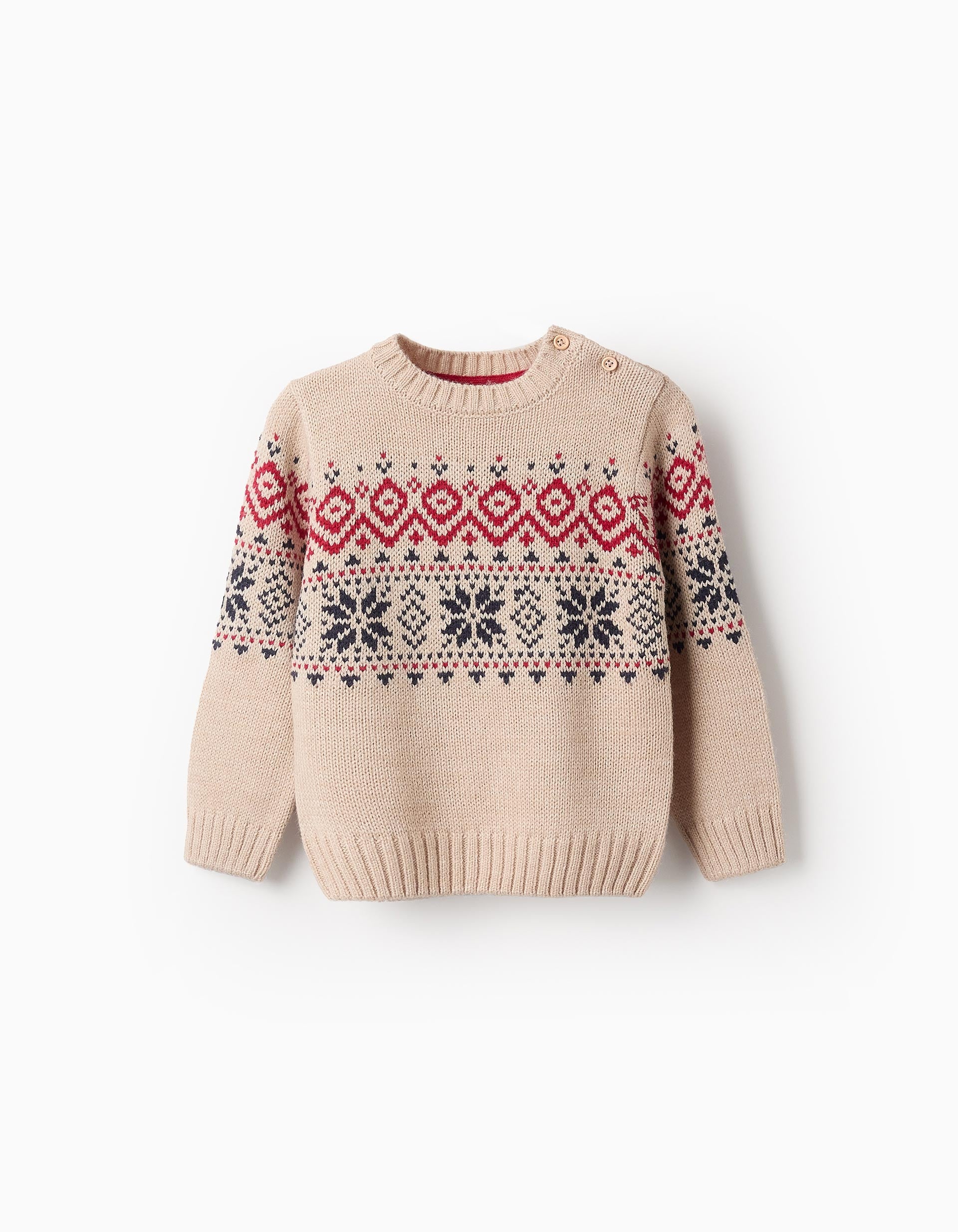 Jumper with Jacquard for Baby Boys, Beige