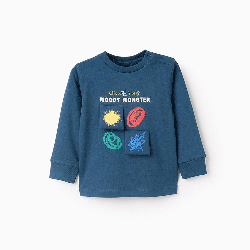 Long Sleeve T-shirt for Baby Boys 'Monsters', Turquoise