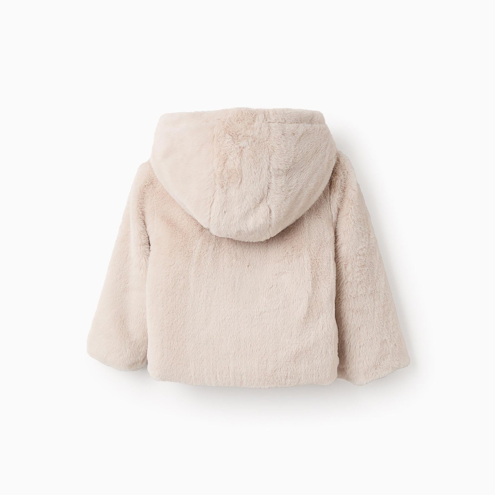 Hooded Faux Fur Jacket for Baby Girls, Beige