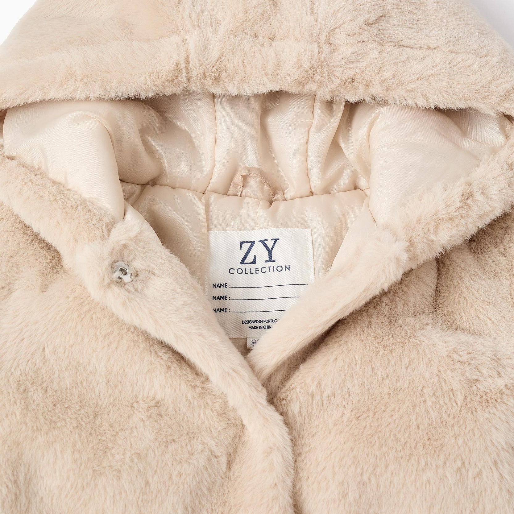 Hooded Faux Fur Jacket for Baby Girls, Beige