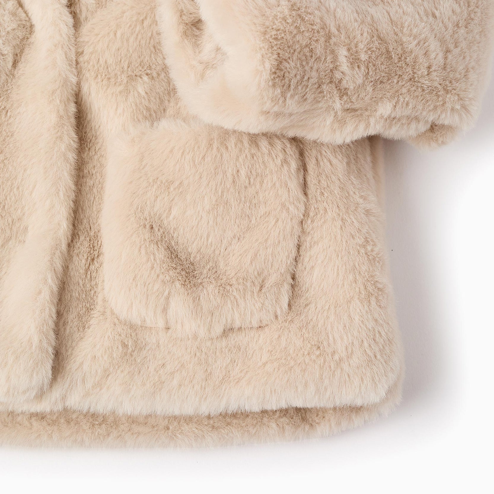 Hooded Faux Fur Jacket for Baby Girls, Beige