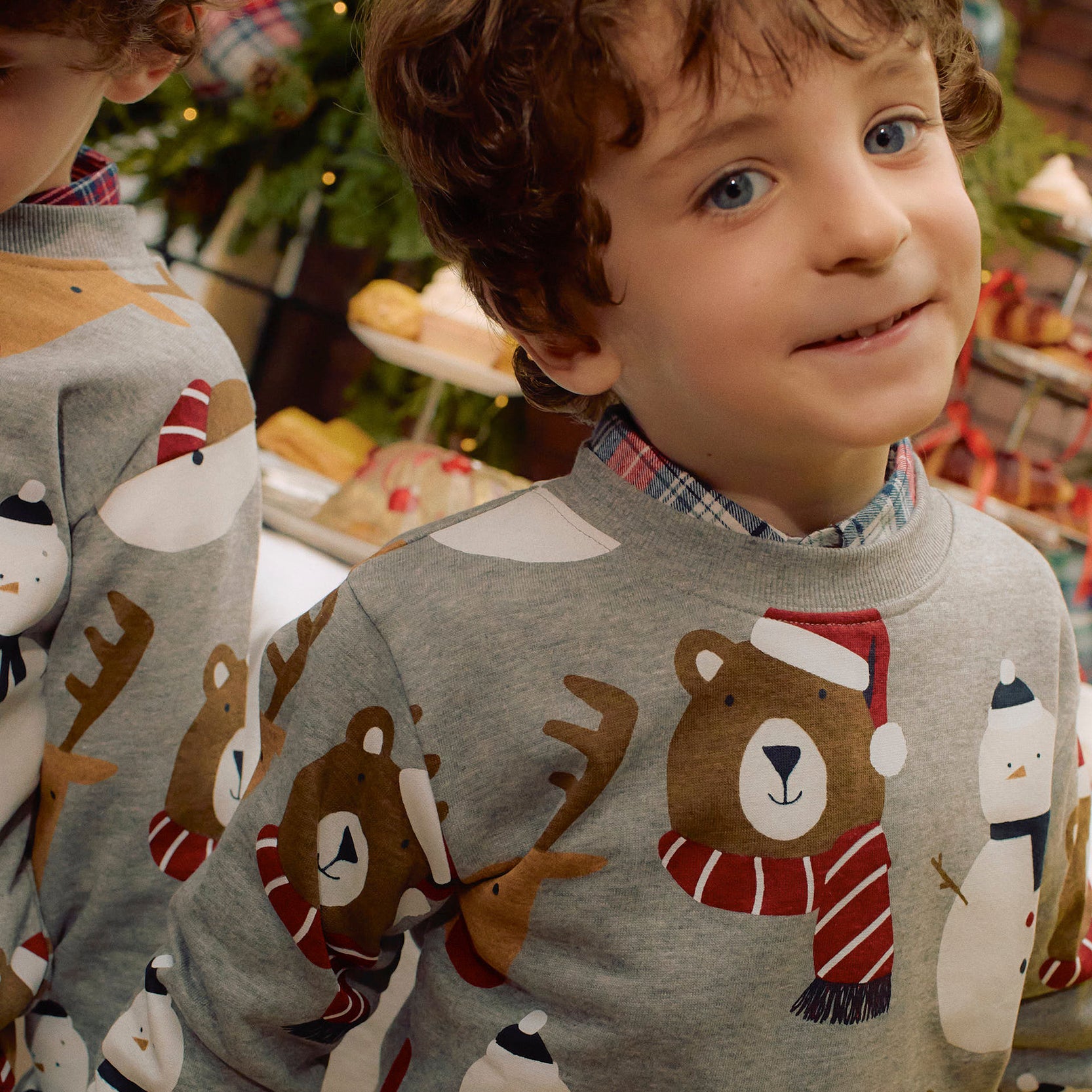 Brushed Christmas Sweatshirt for Boys 'Reindeers & Snowmen', Grey