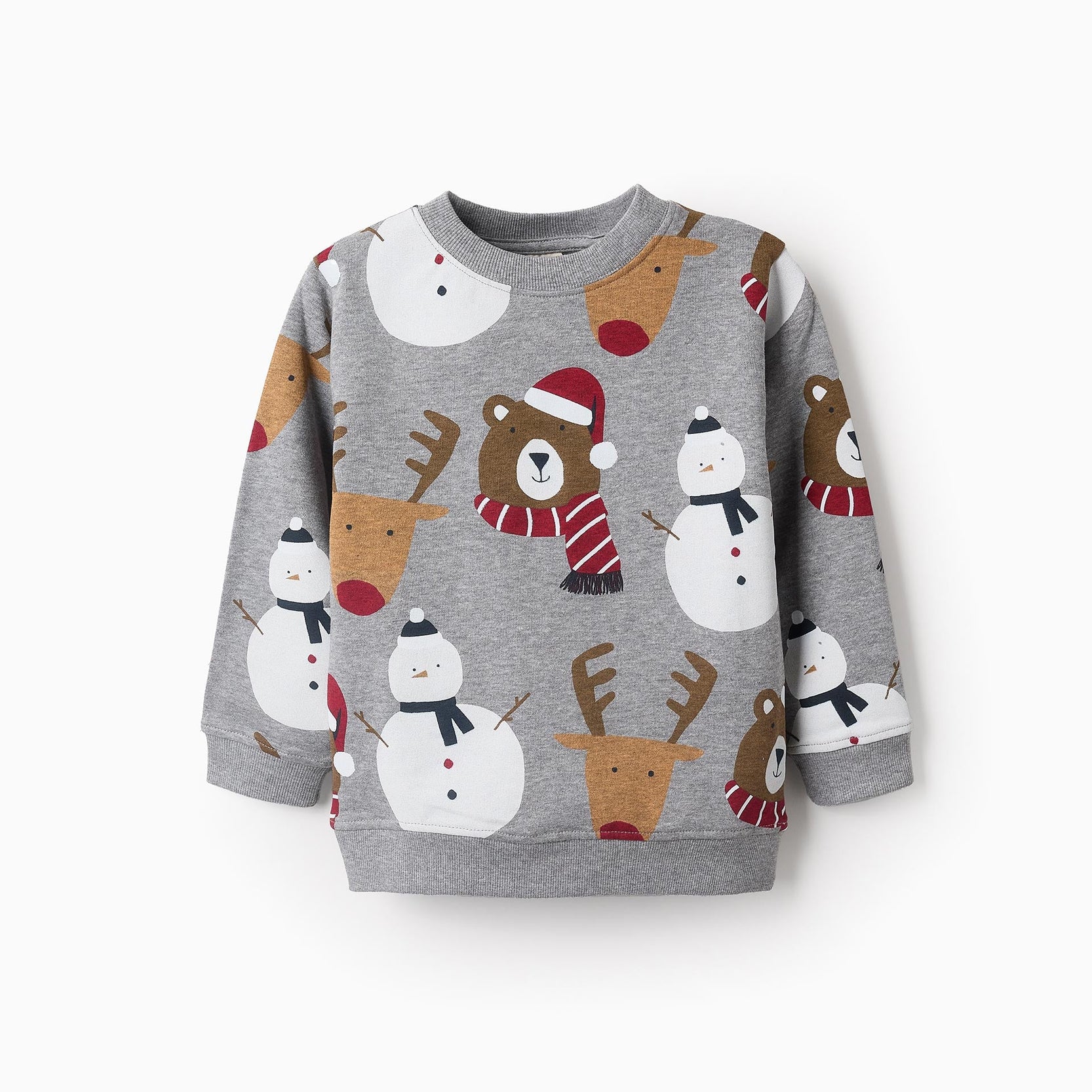 Brushed Christmas Sweatshirt for Boys 'Reindeers & Snowmen', Grey