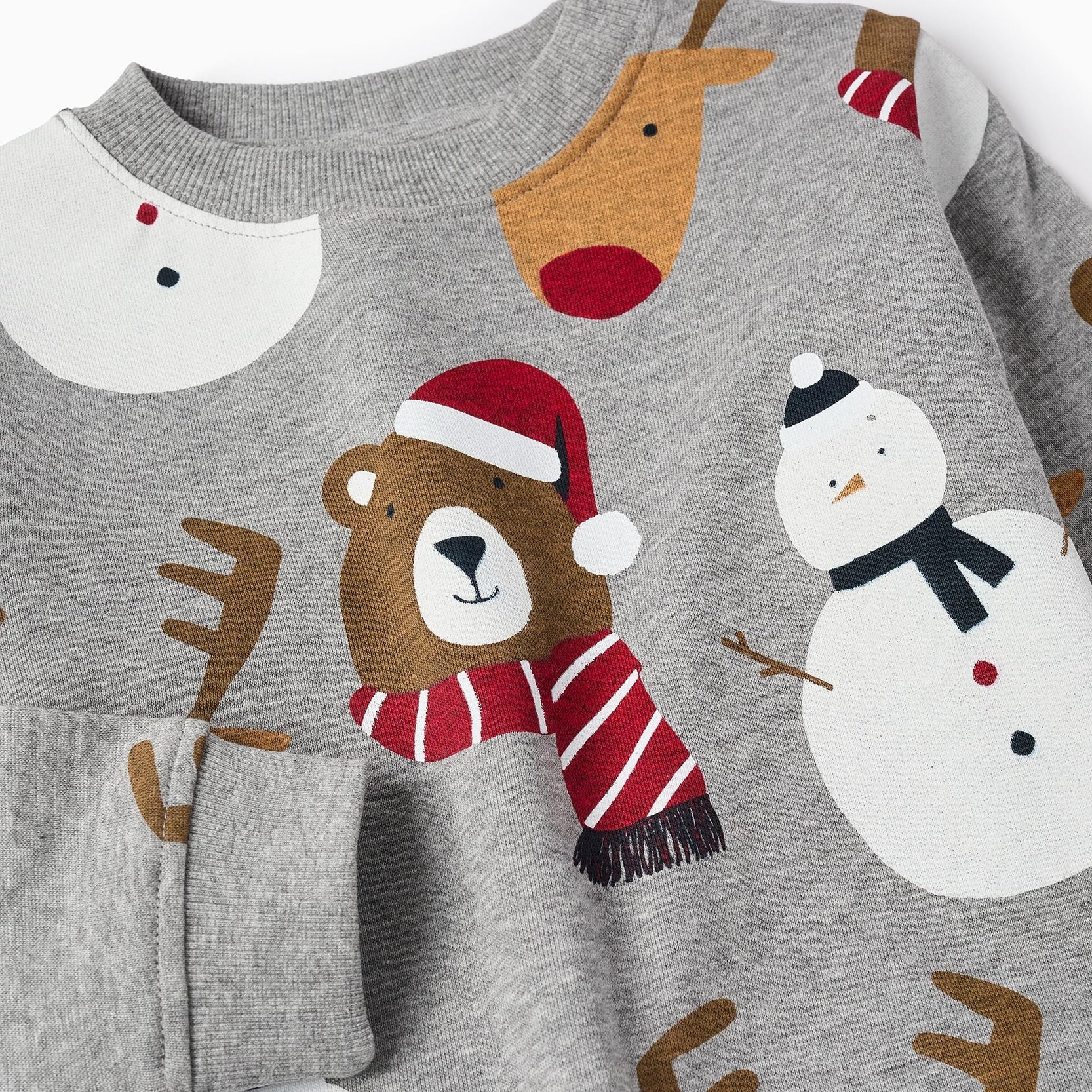 Brushed Christmas Sweatshirt for Boys 'Reindeers & Snowmen', Grey