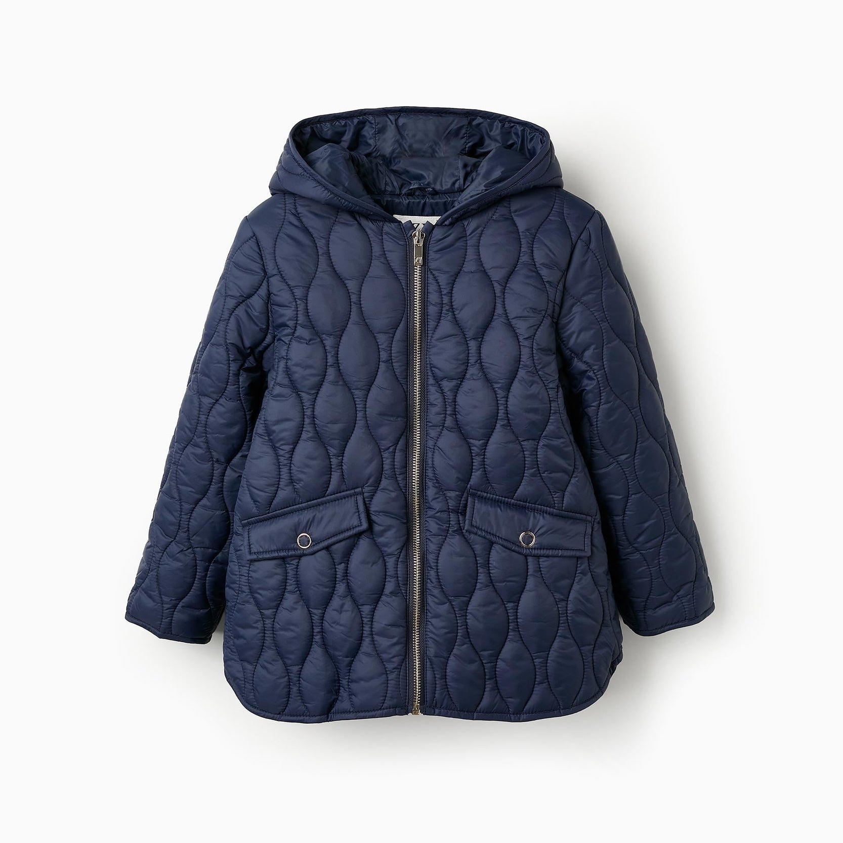 Padded Hooded Parka for Girls, Dark Blue/Gold