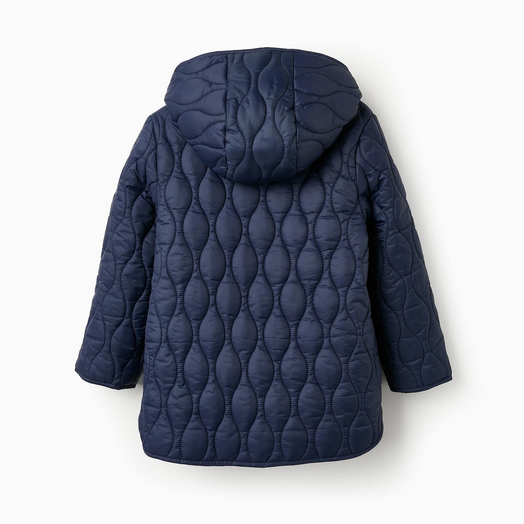 Padded Hooded Parka for Girls, Dark Blue/Gold