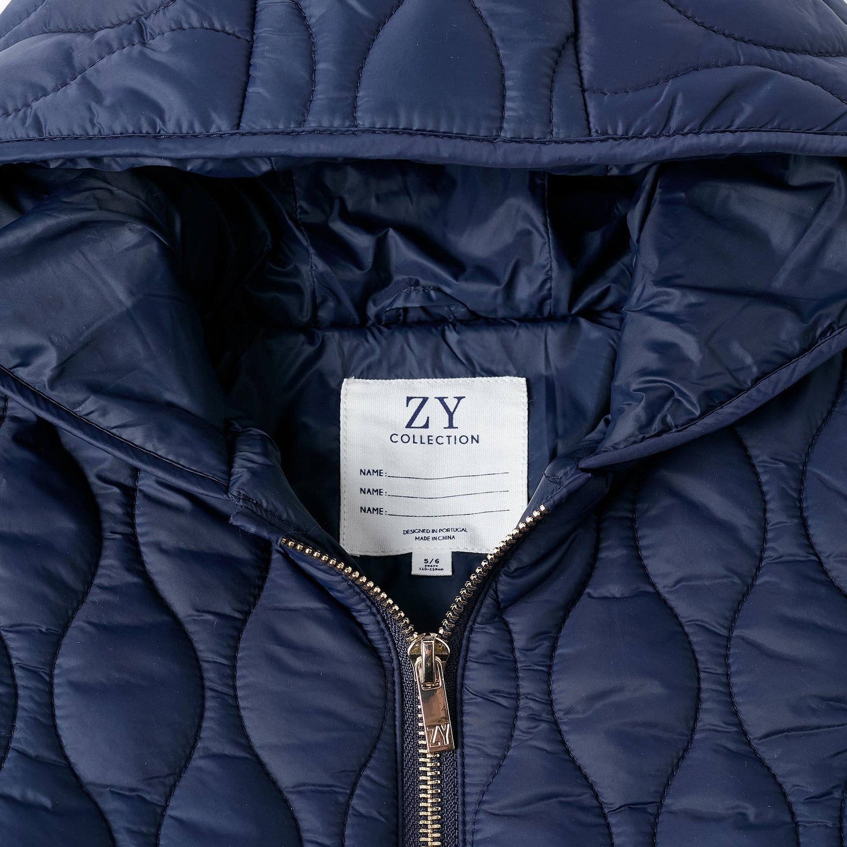 Padded Hooded Parka for Girls, Dark Blue/Gold