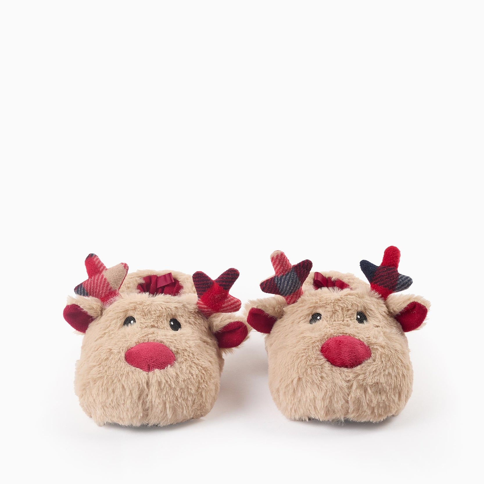Plush Slippers for Children 'Reindeer', Beige/Red