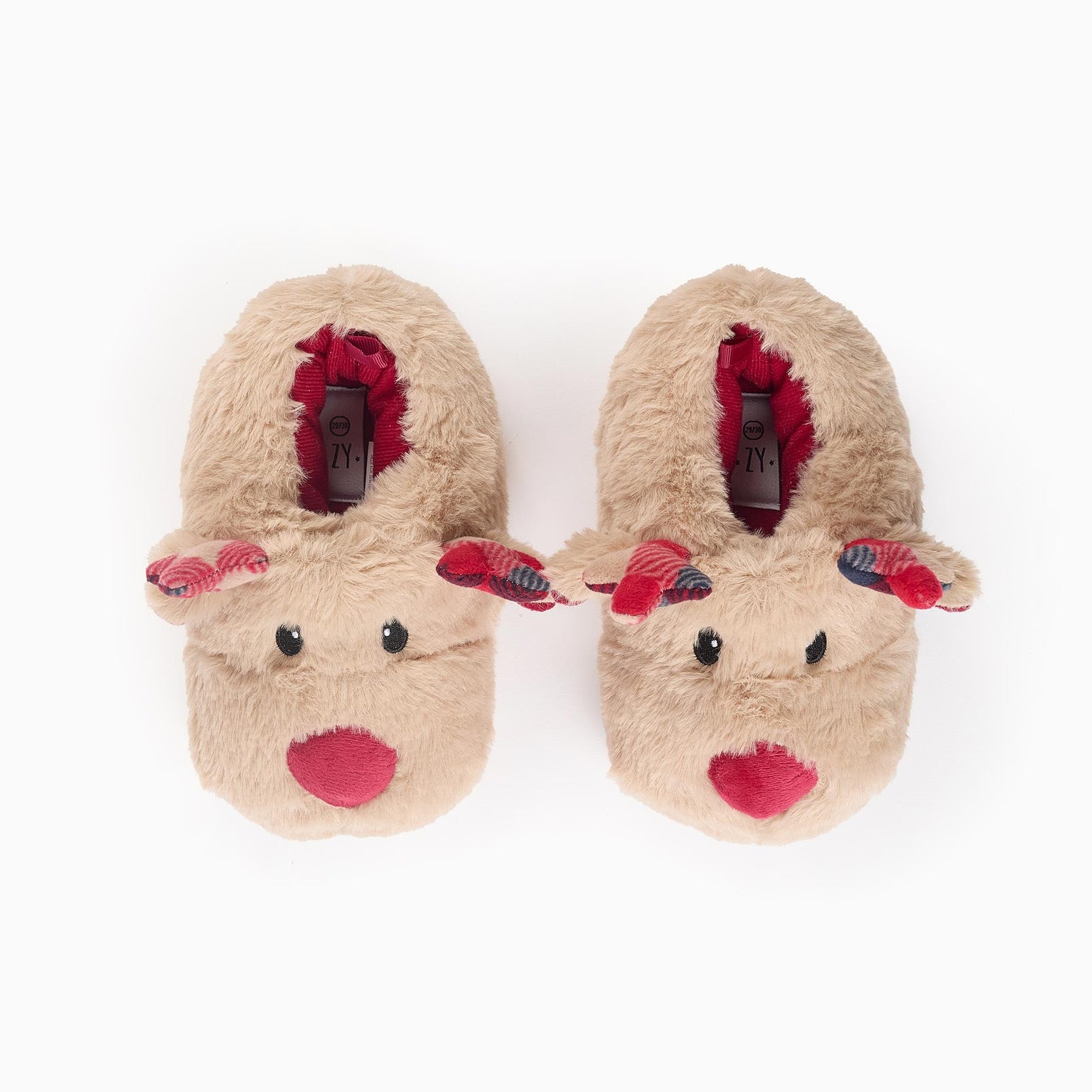 Plush Slippers for Children 'Reindeer', Beige/Red