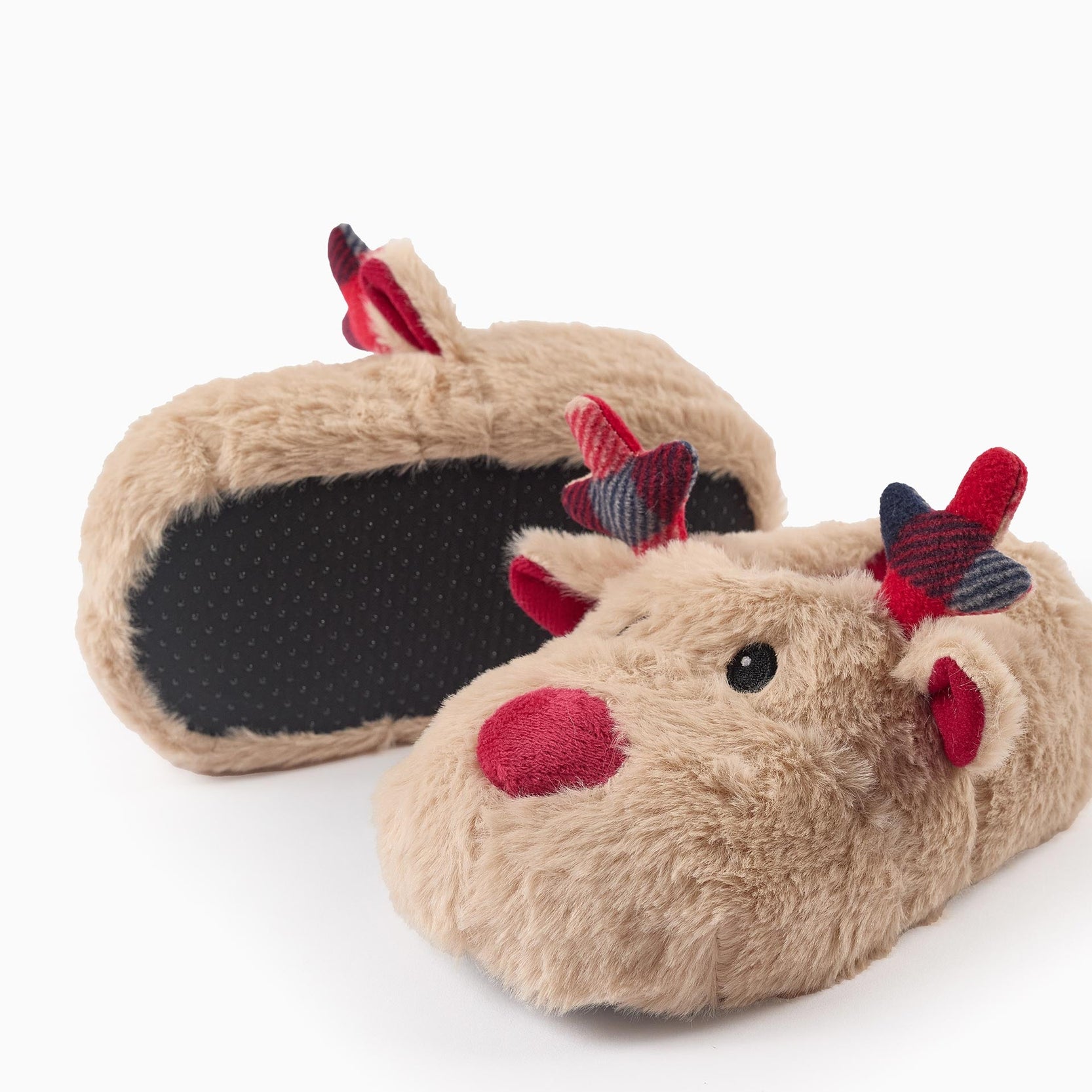 Plush Slippers for Children 'Reindeer', Beige/Red
