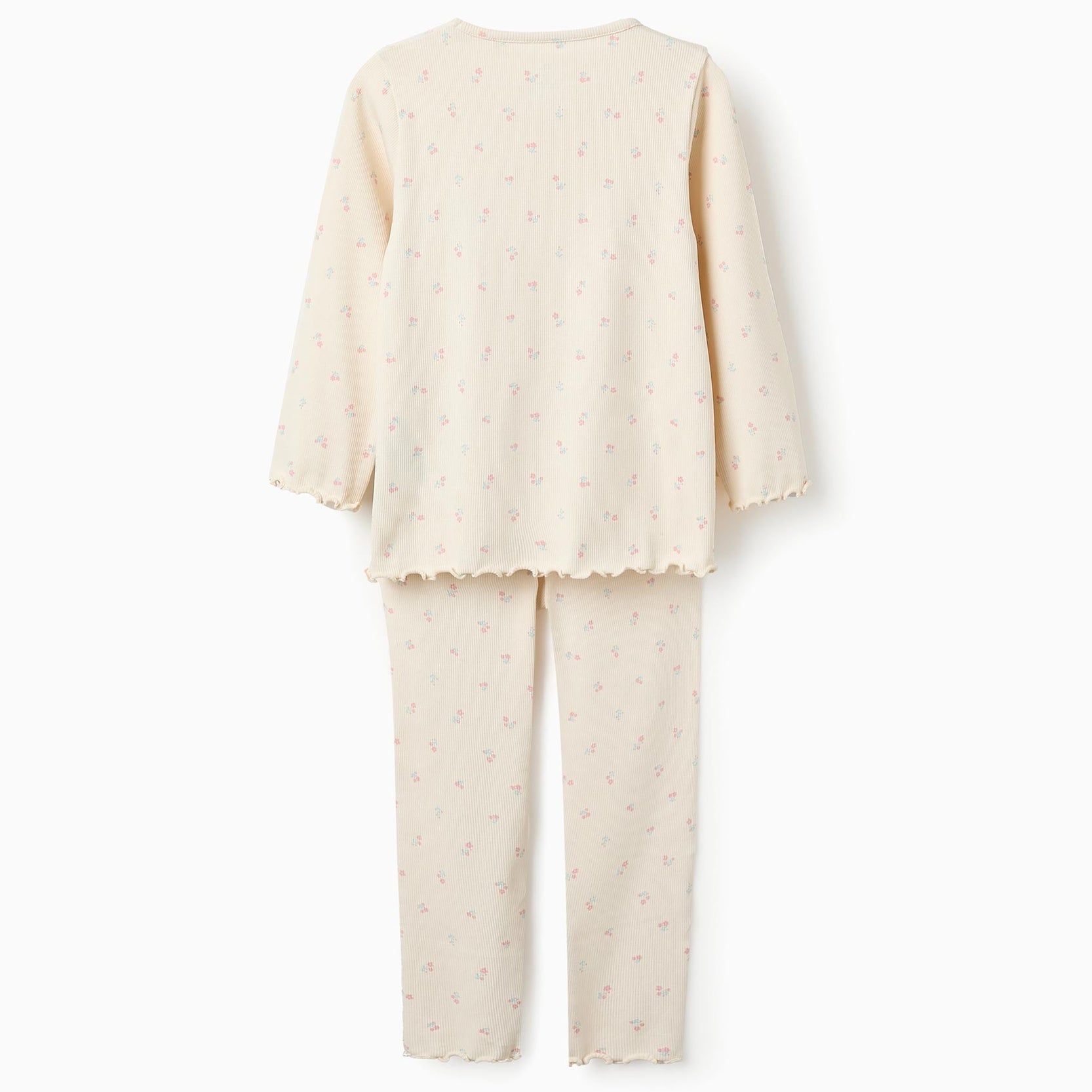 Ribbed Floral Pyjama for Girls, Beige