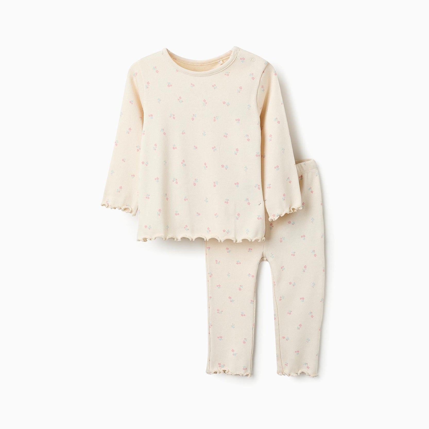 Ribbed Pyjama for Baby Girls 'Flowers', Beige