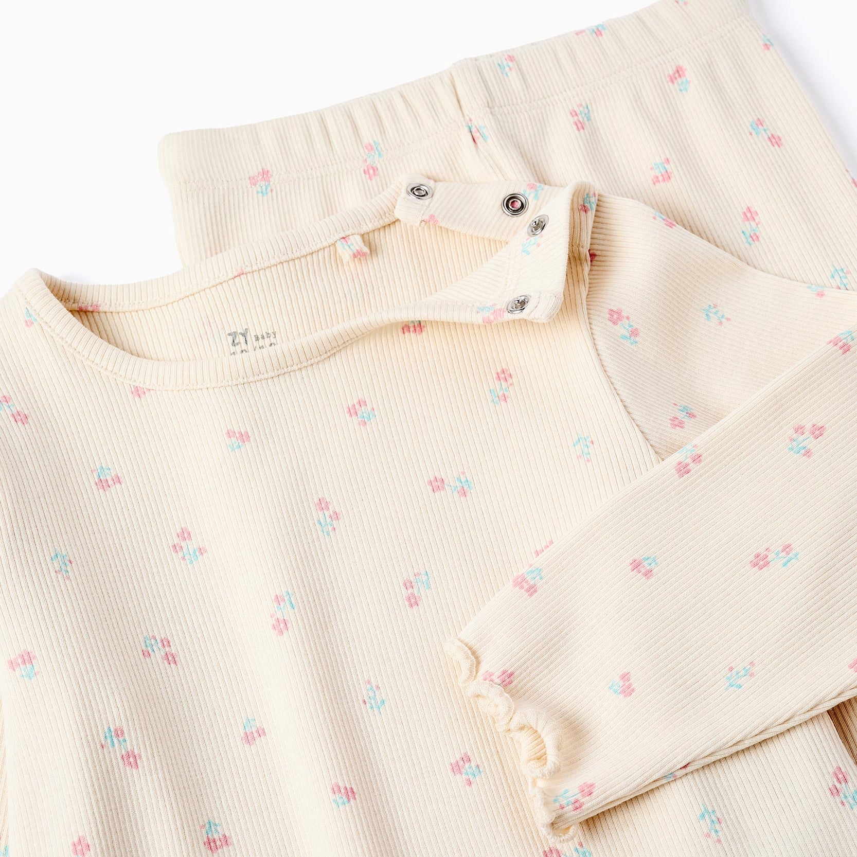Ribbed Pyjama for Baby Girls 'Flowers', Beige