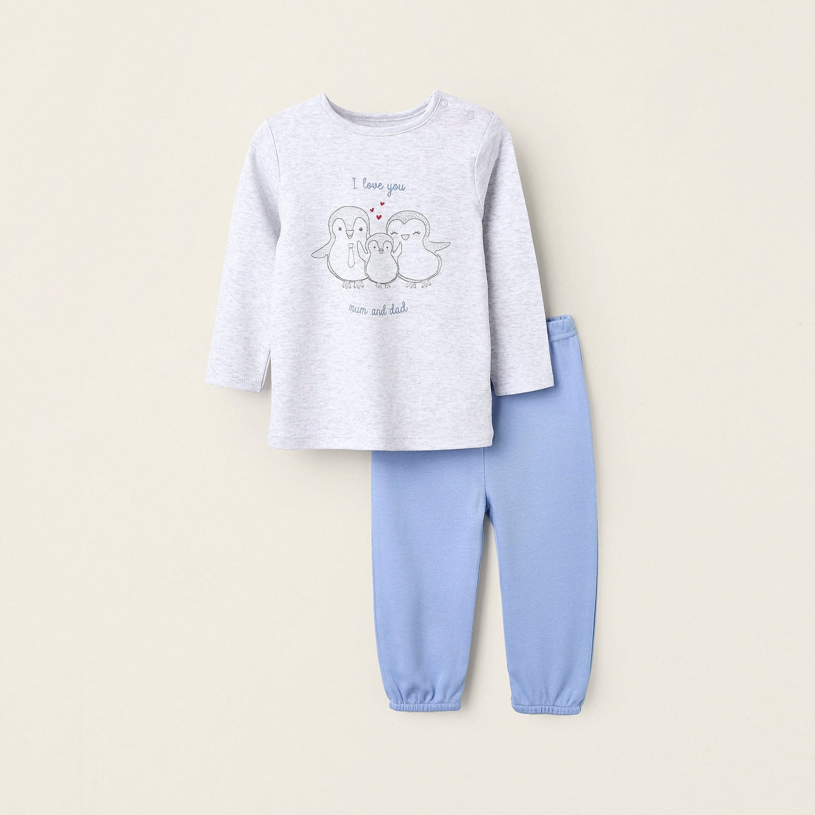 Cotton Pyjama for Baby Boys 'Mum & Dad', Blue/Grey
