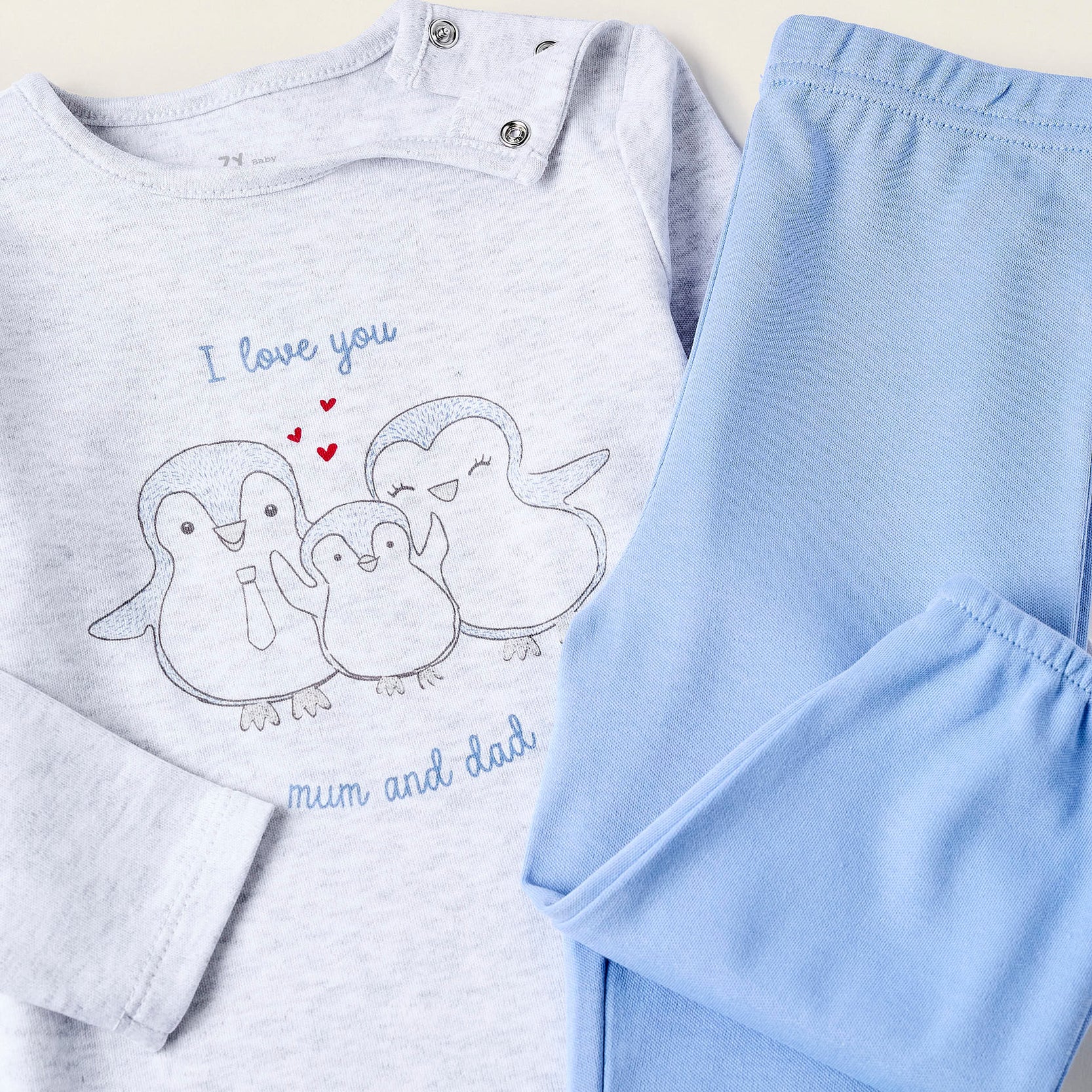 Cotton Pyjama for Baby Boys 'Mum & Dad', Blue/Grey