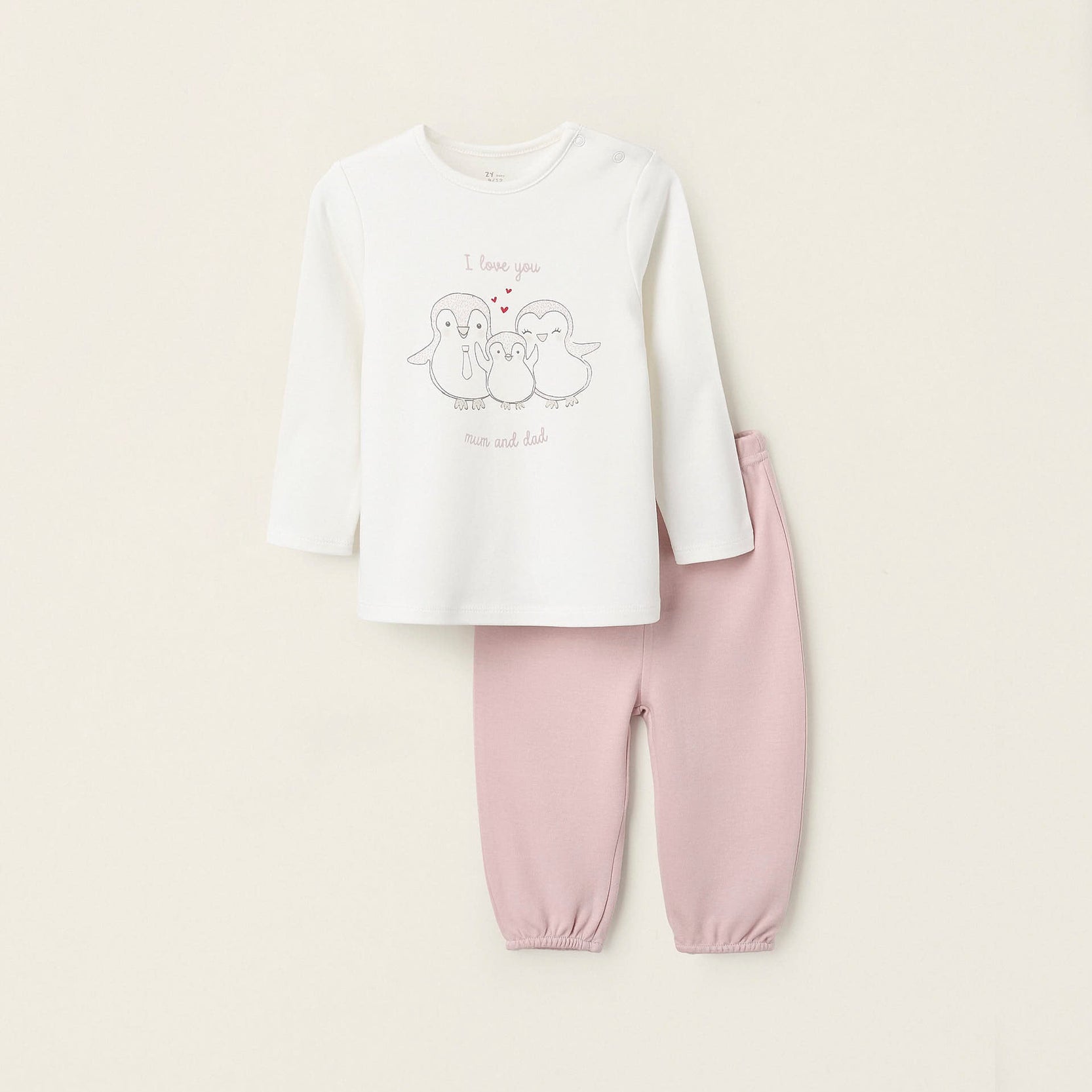 Cotton Pyjama for Baby Girls 'Mum & Dad', Pink/White