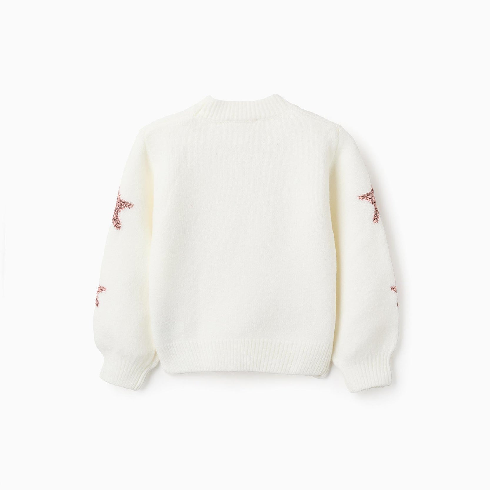 Knitted Jumper With Lurex Stars For Girls, White/Pink Gold
