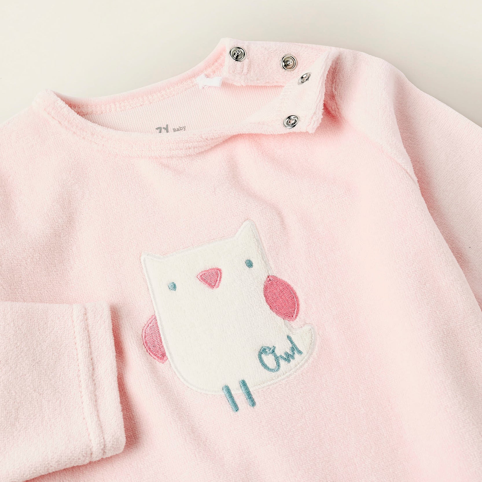 Velours Sleepsuit for Baby Girls 'Owl', Pink/White