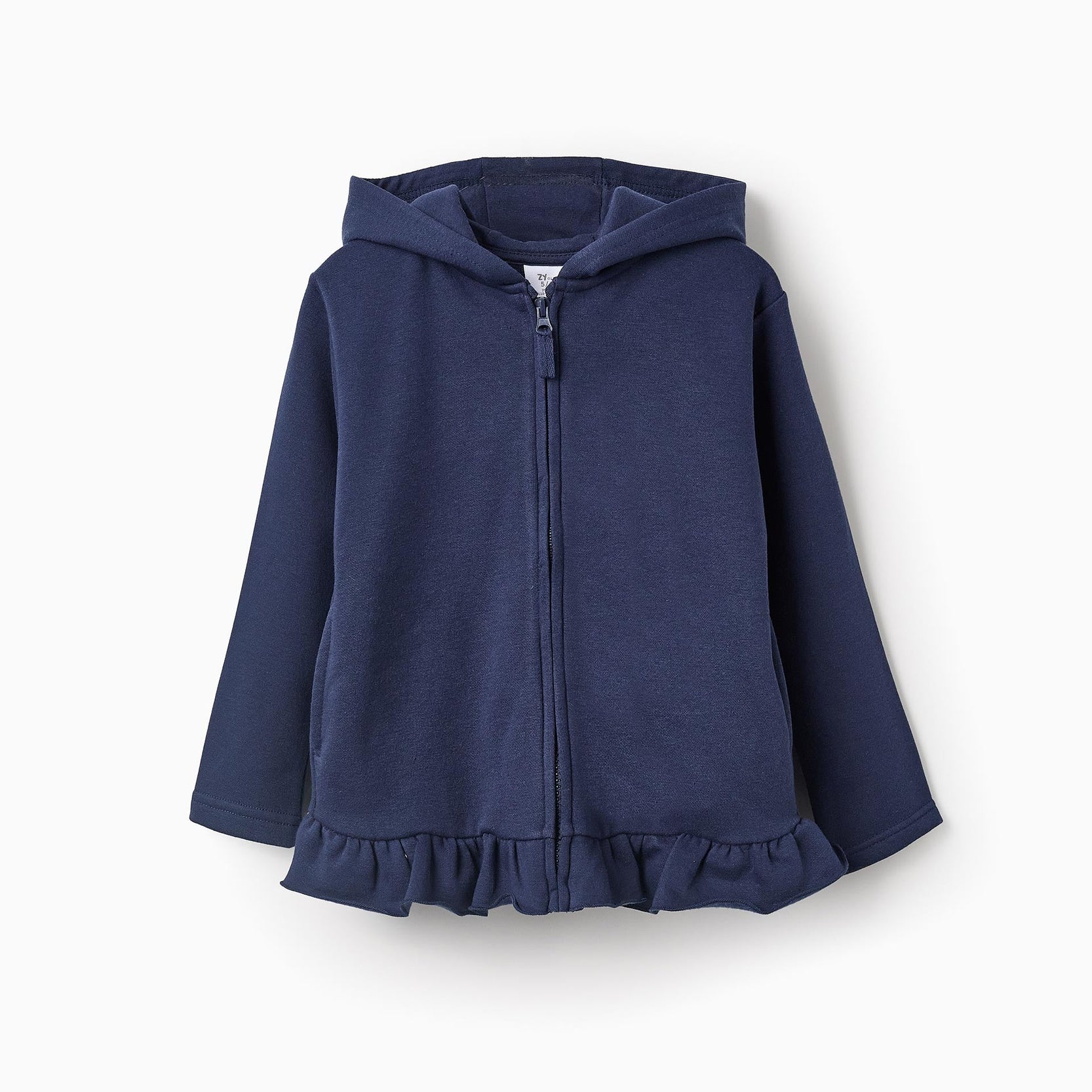 Hooded Jacket with Ruffles for Girls, Dark Blue