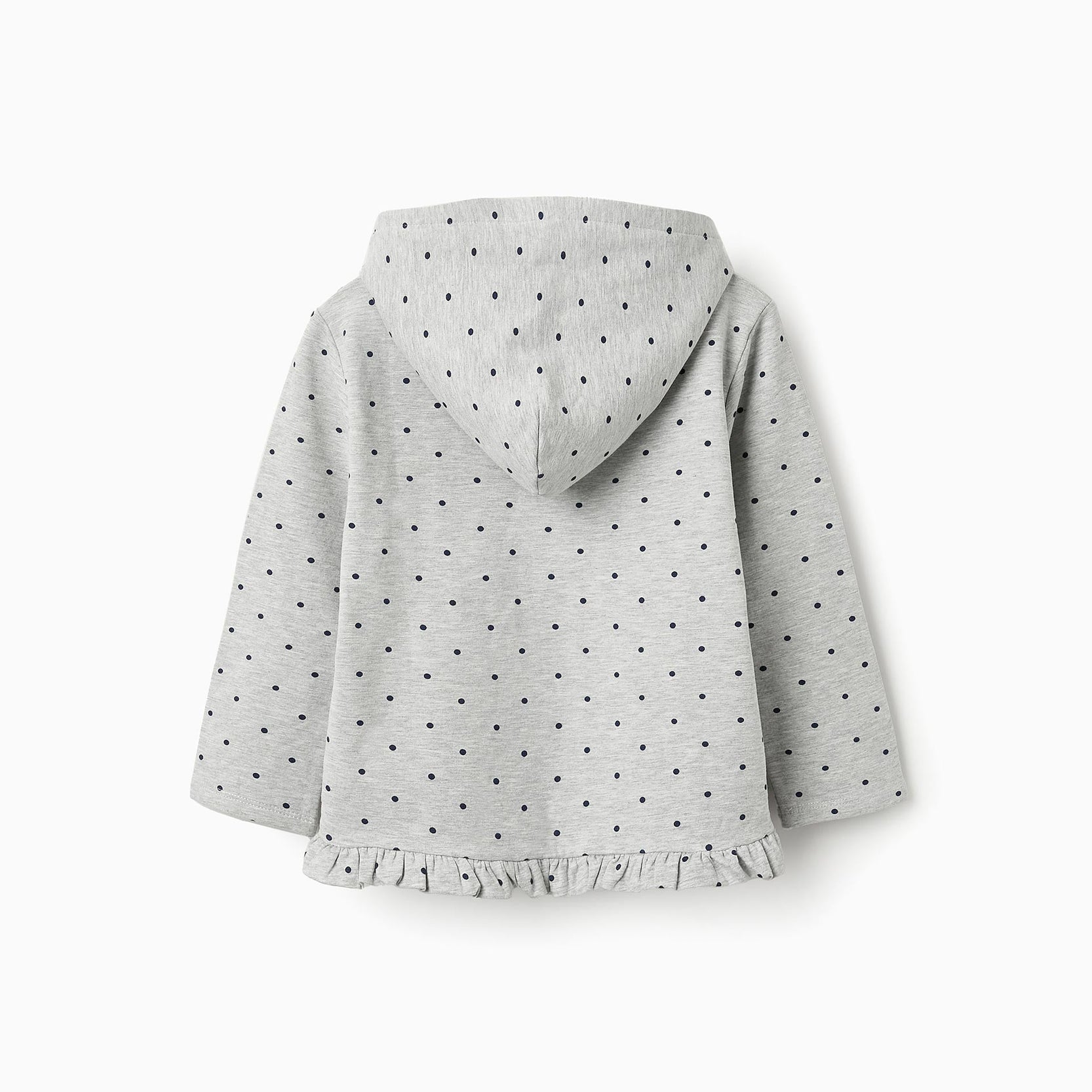 Polka Dot Hooded Jacket for Girls, Grey/Navy Blue