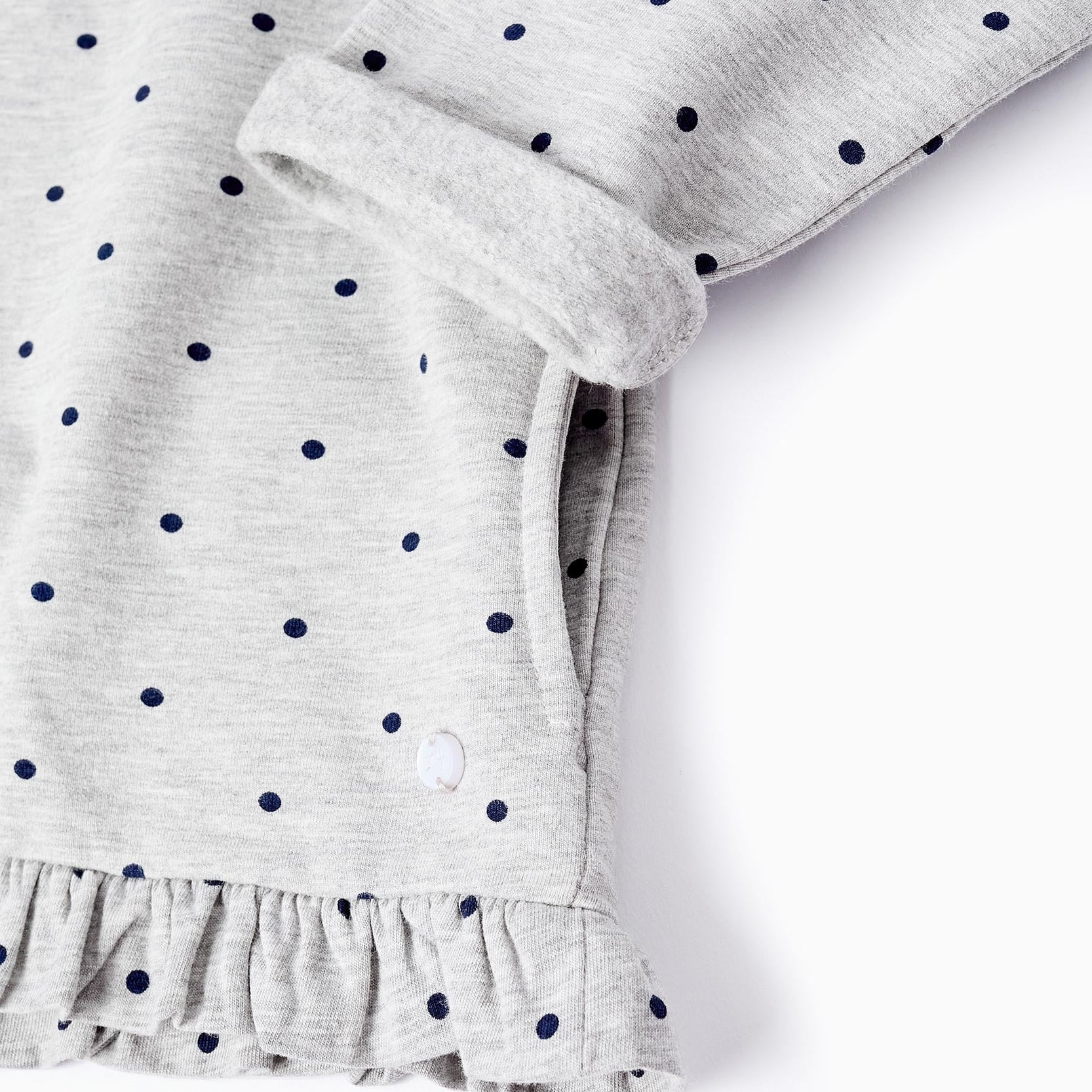 Polka Dot Hooded Jacket for Girls, Grey/Navy Blue