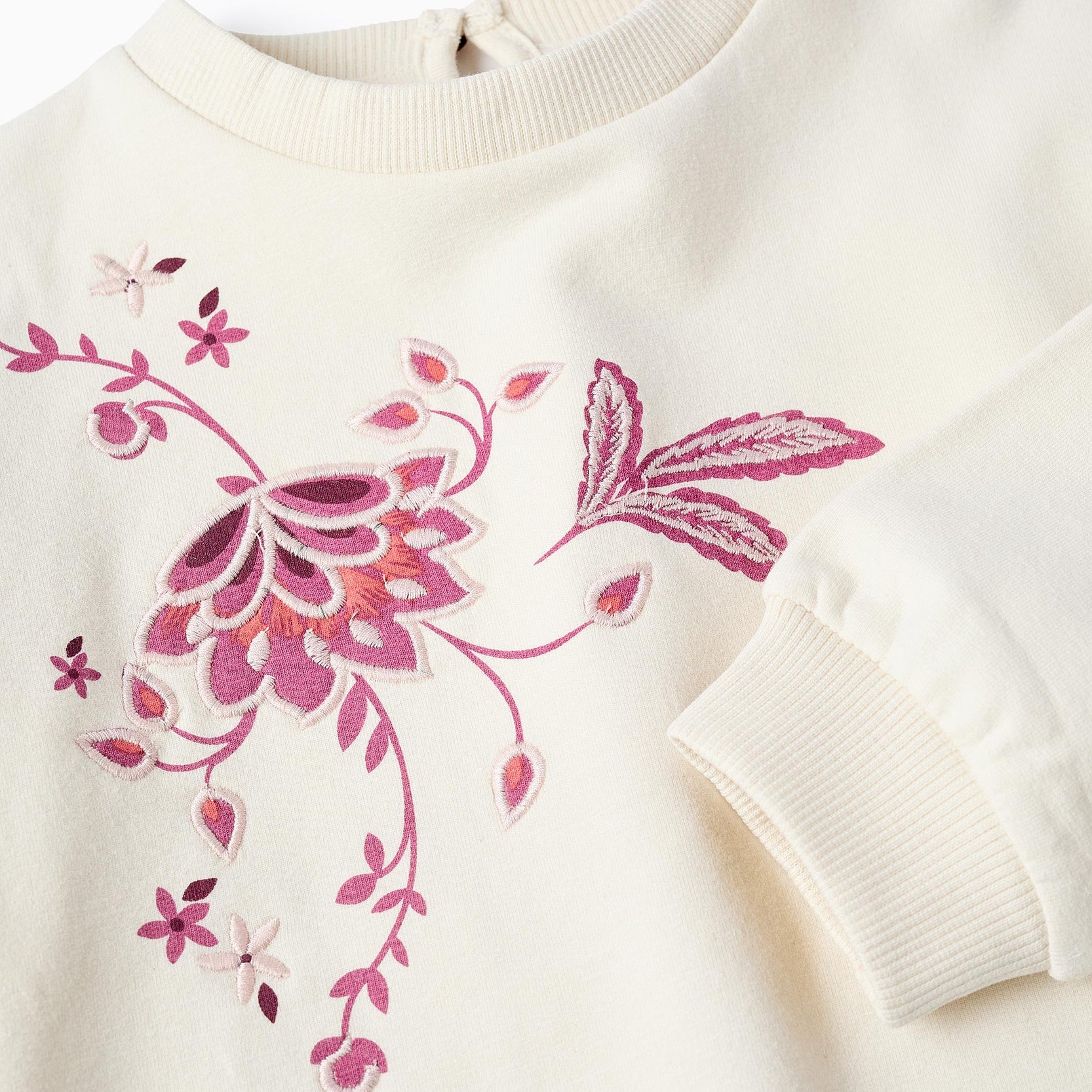 Fleece Sweatshirt with Embroidery for Baby Girls, White/Pink