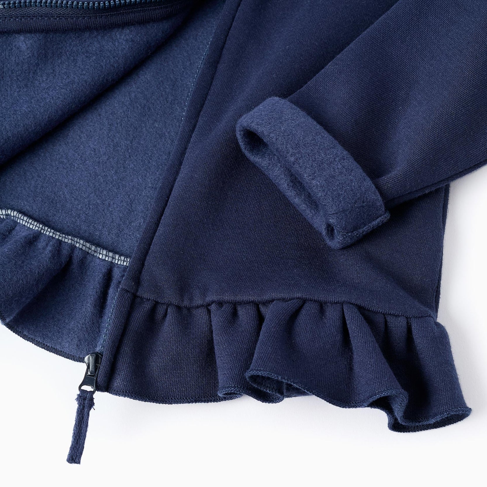 Hooded Jacket with Ruffles for Baby Girls, Dark Blue